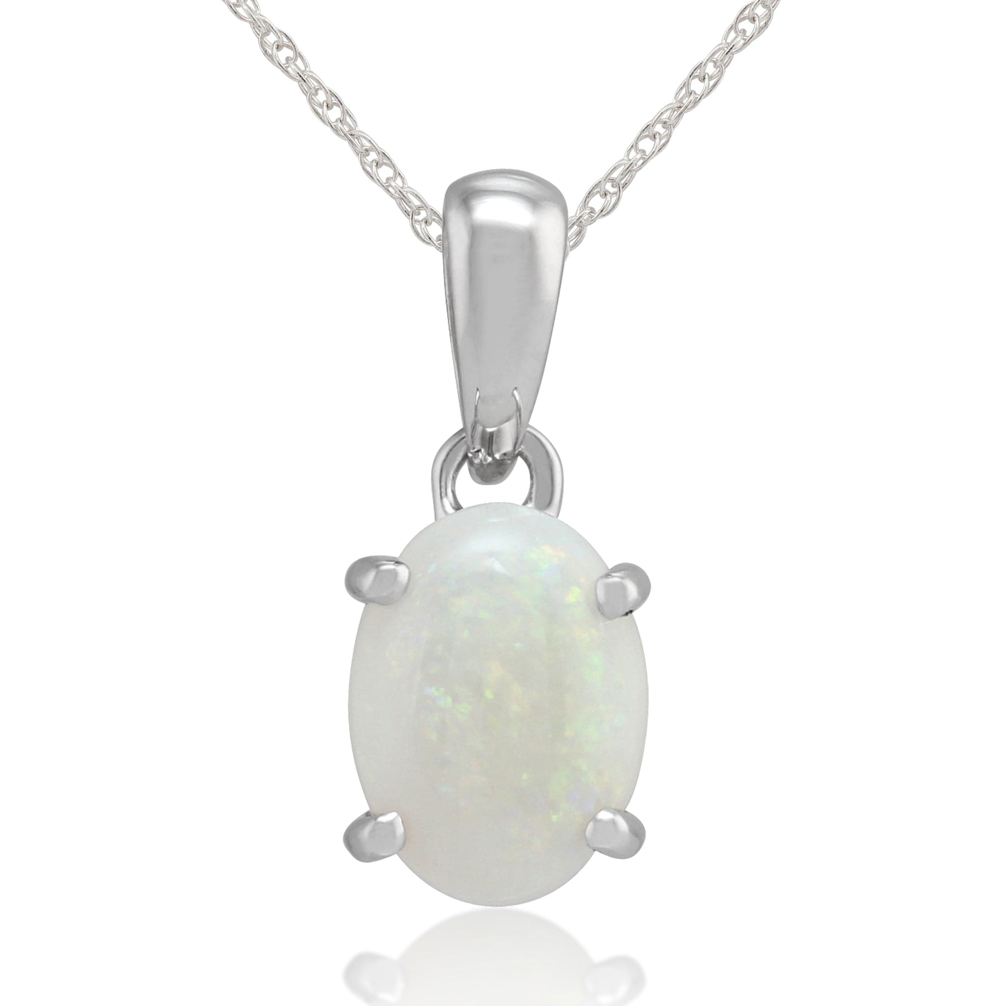 Classic Oval Opal Cabochon Pendant in 9ct White Gold - Gemondo
