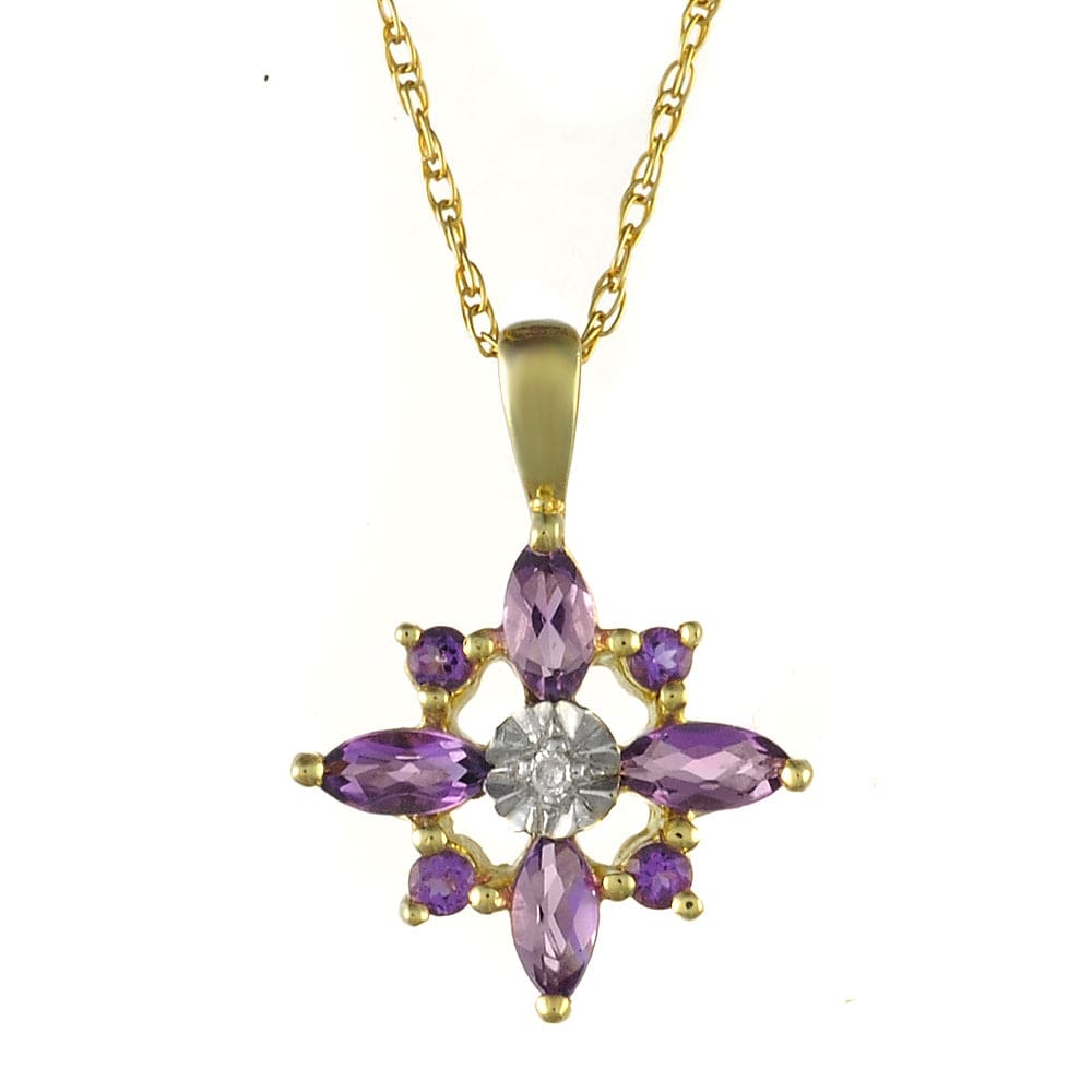 9ct Yellow Gold 0.34ct Natural Amethyst & Diamond Star Pendant on Chain Image