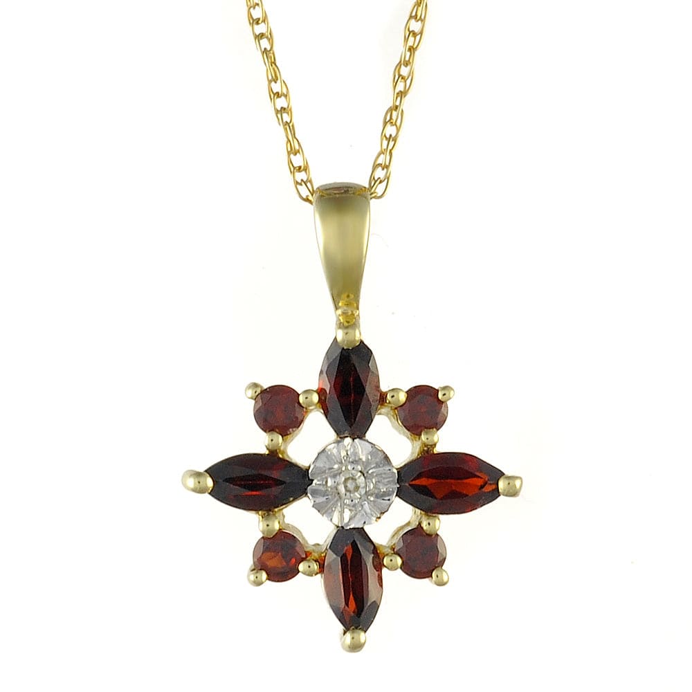9ct Yellow Gold 0.41ct Natural Garnet & Diamond Star Pendant on Chain Image