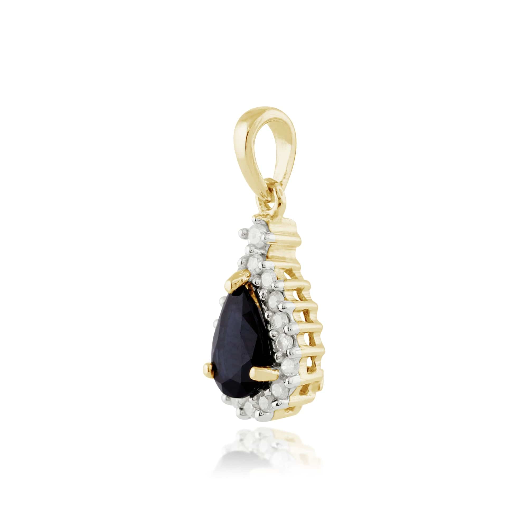 Classic Round Sapphire & Diamond Cluster Pendant in 9ct Yellow Gold - Gemondo