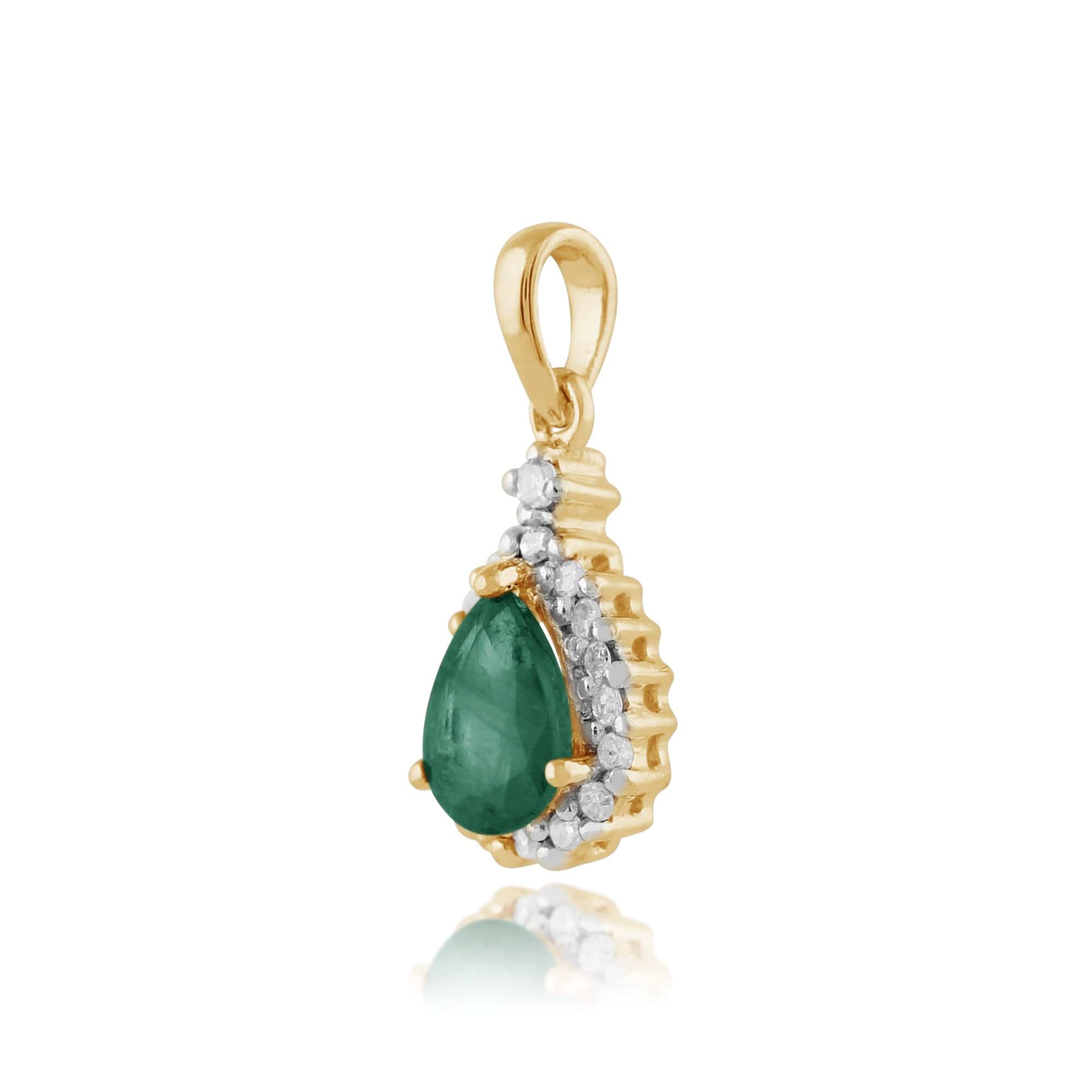 Classic Pear Emerald & Diamond Pendant in 9ct Yellow Gold - Gemondo