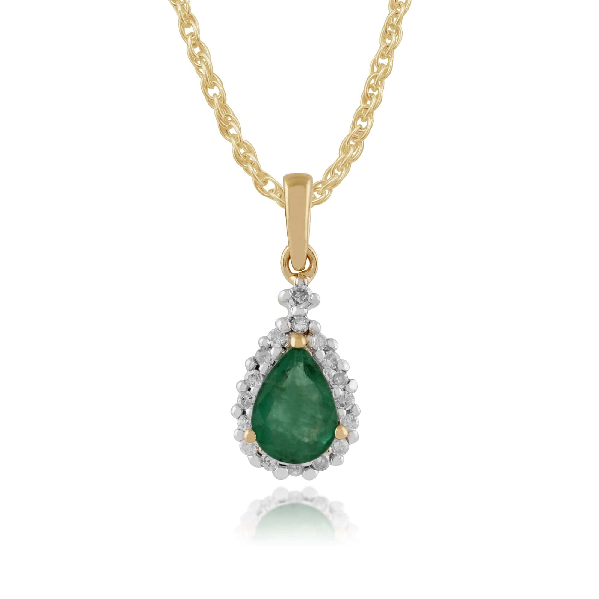 Classic Pear Emerald & Diamond Pendant in 9ct Yellow Gold - Gemondo