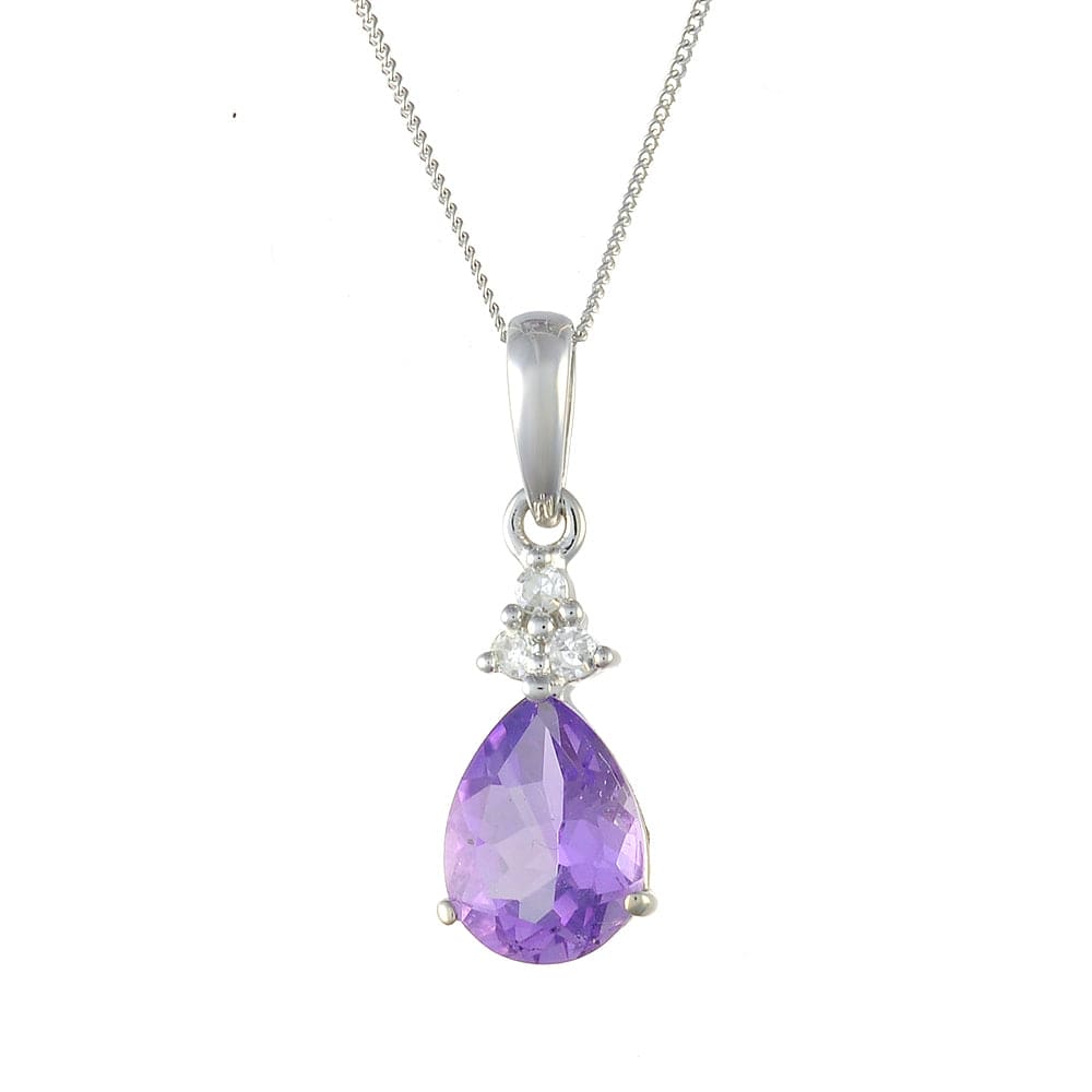 9ct White Gold 0.80ct Natural Amethyst & 4.5pt Diamond Pendant on Chain Image
