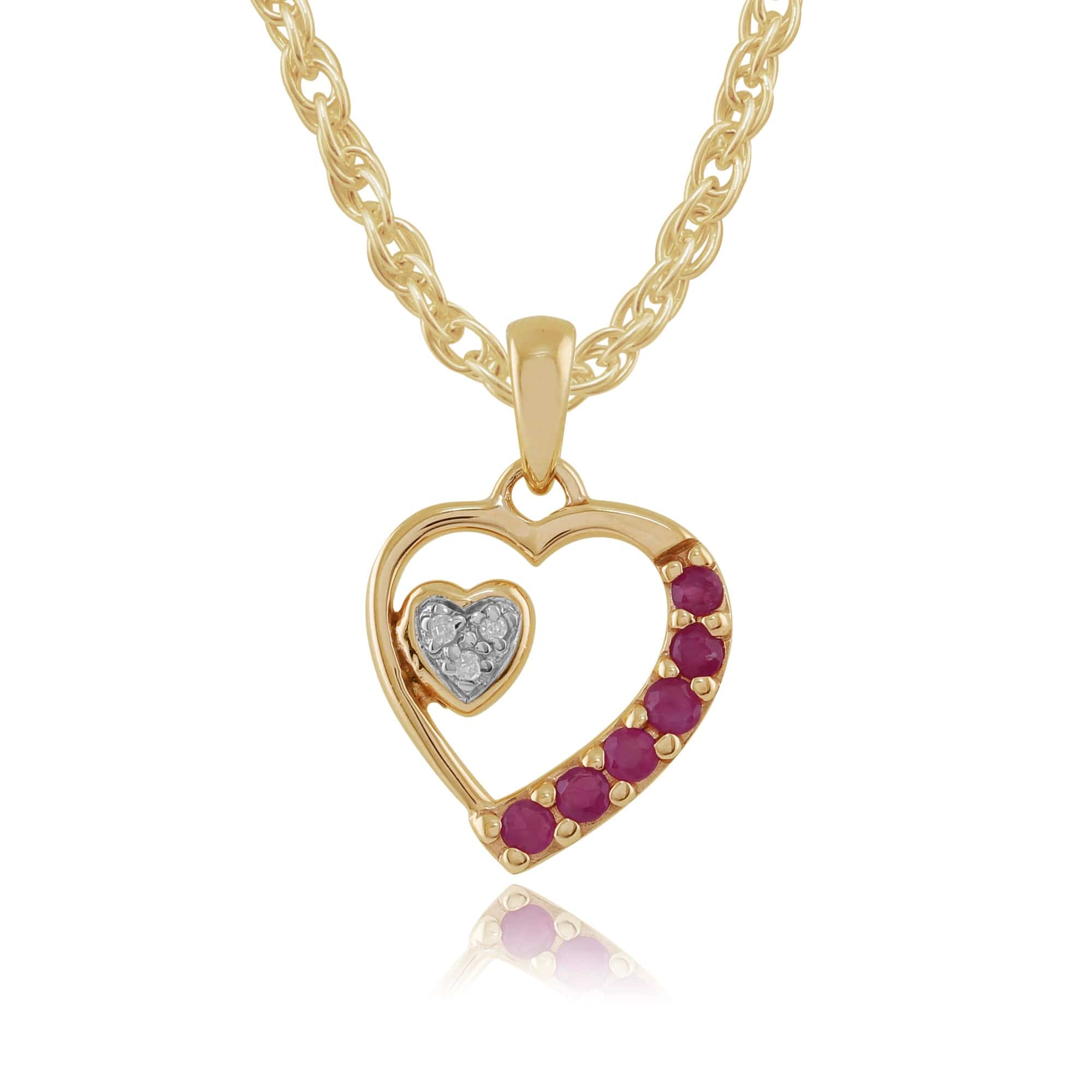 9ct Yellow Gold 0.24ct Natural Ruby & 1.2pt Diamond Heart Pendant on Chain Image