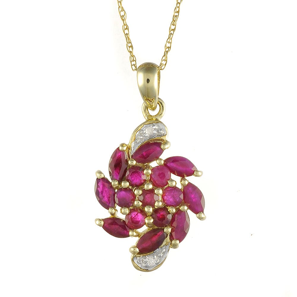 9ct Yellow Gold 1.33ct Natural Ruby & Diamond Spiral Style Pendant on Chain Image
