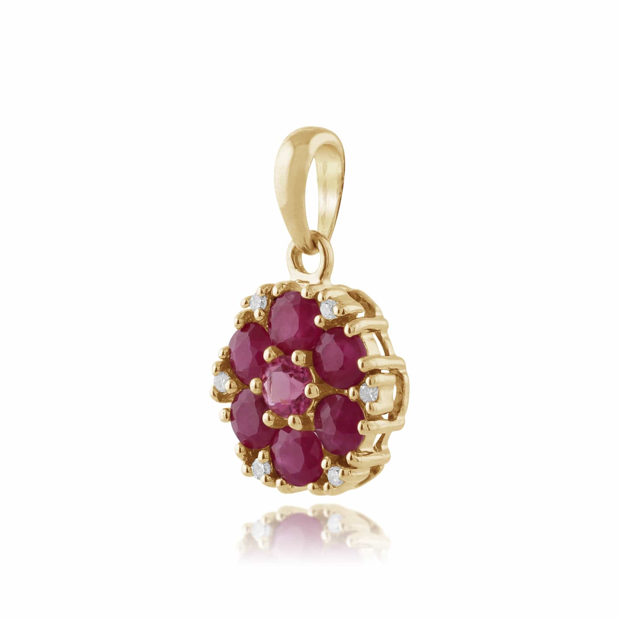 135P1472029 Floral Round Ruby, Pink Tourmaline & Diamond Pendant in 9ct Yellow Gold 2