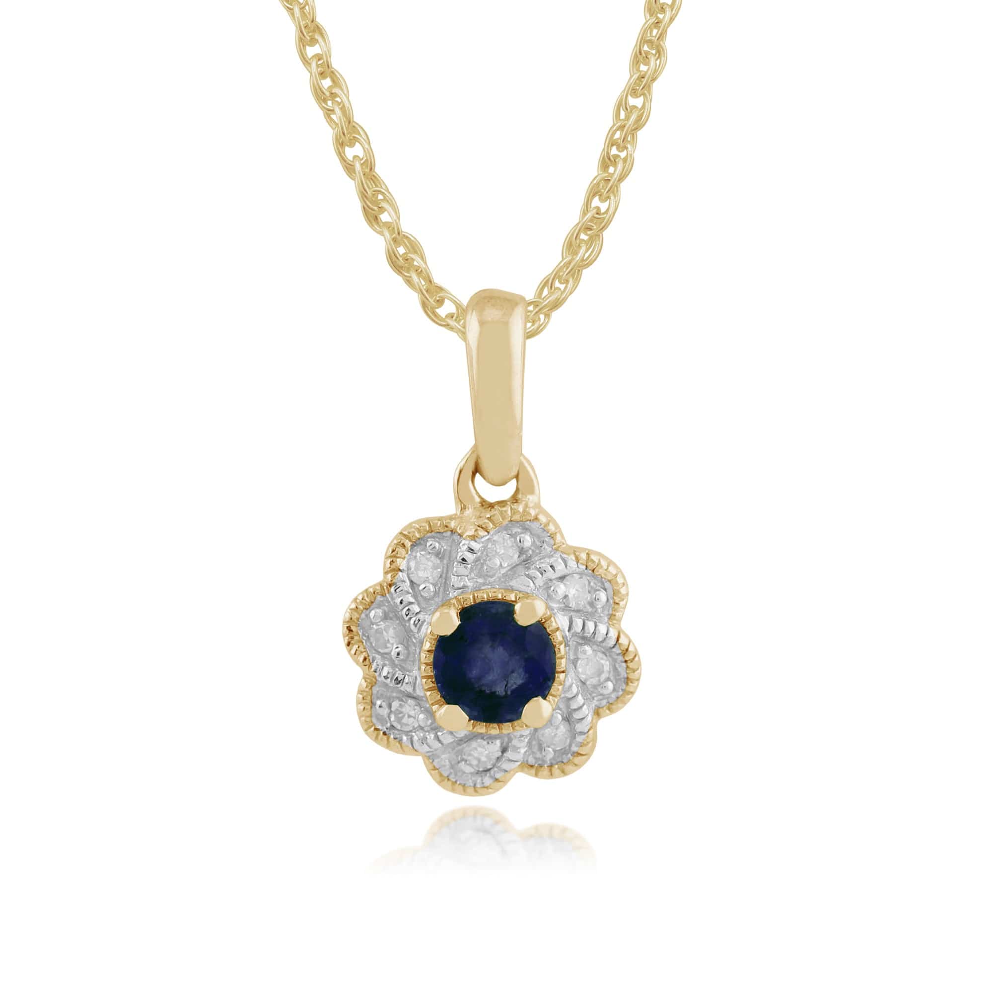 Gemondo 9ct Yellow Gold 0.22ct Sapphire & Diamond Floral Pendant on 45cm Chain Image
