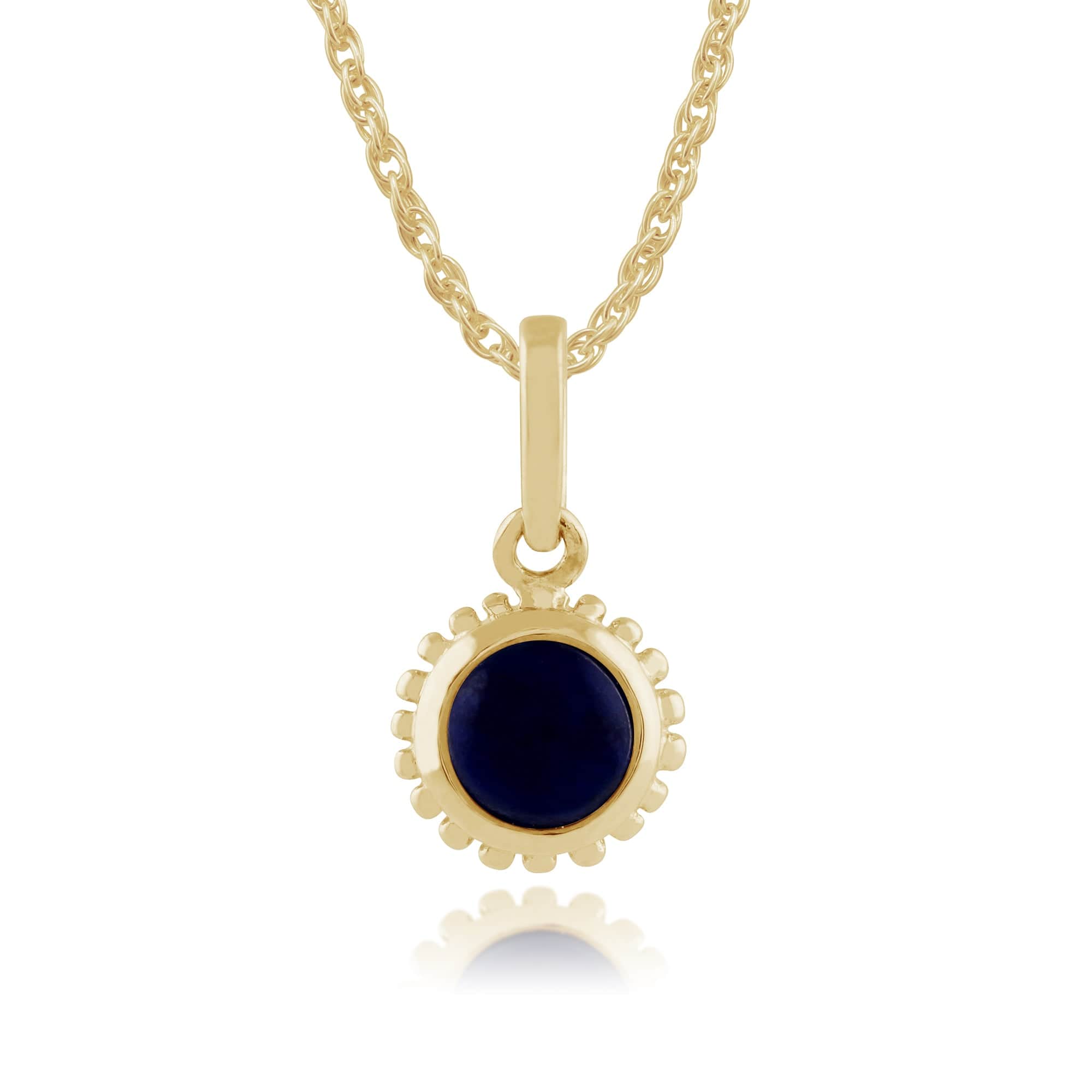 Classic Round Lapis Lazuli Single Stone Pendant & Solitaire Ring Set in 9ct Yellow Gold - Gemondo