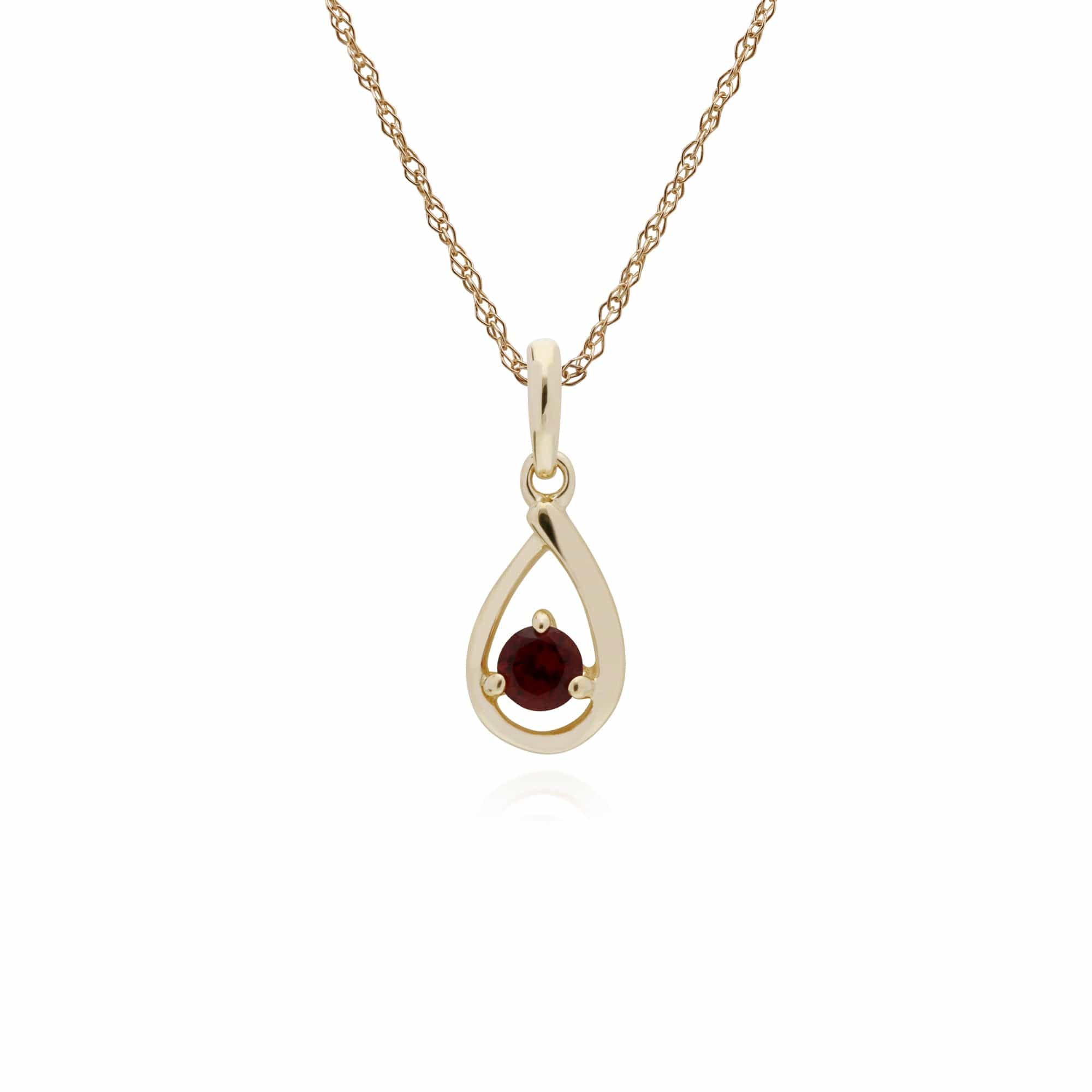 135E1190049-135P1551049 Classic Round Garnet Single Stone Tear Drop Earrings & Necklace Set in 9ct Yellow Gold 3