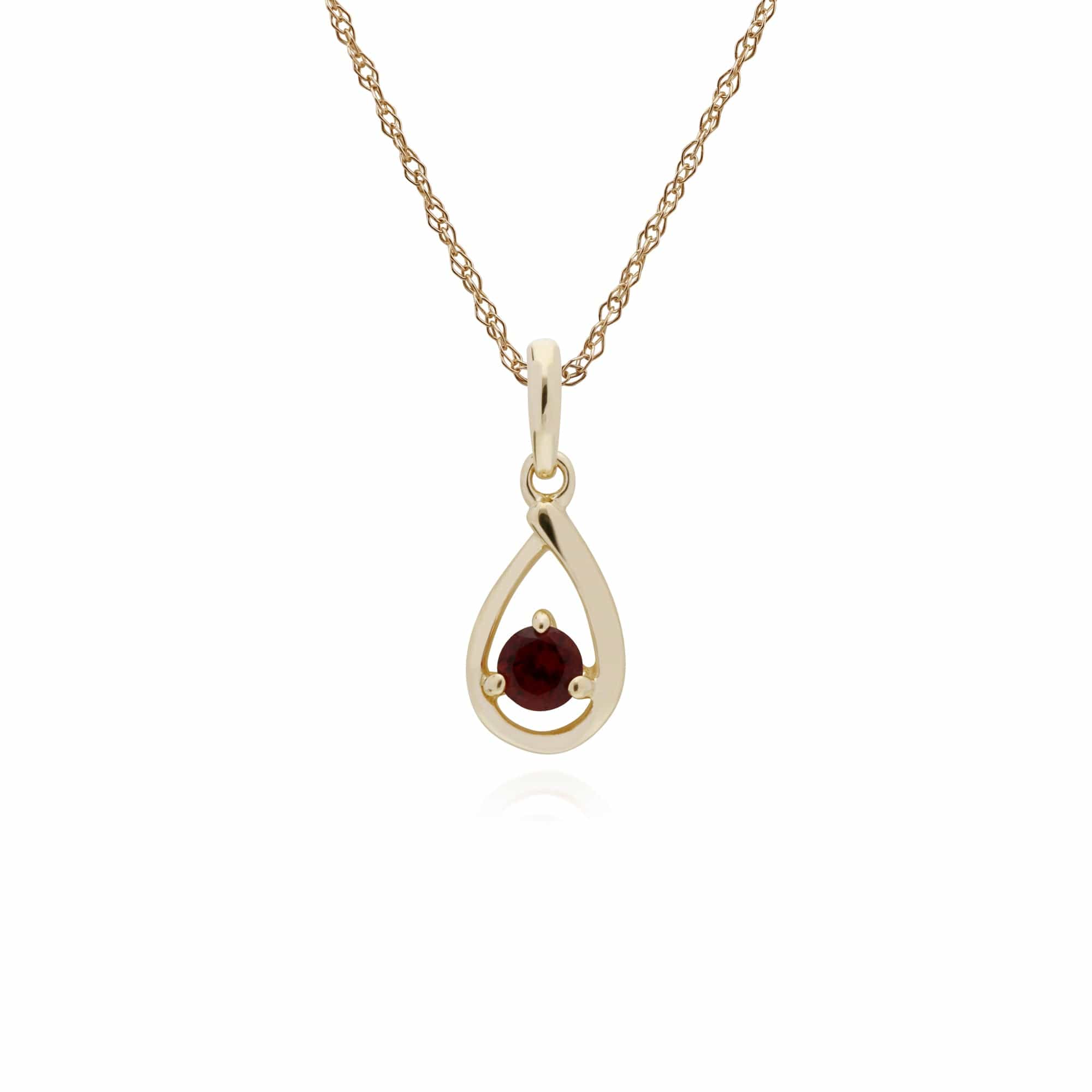 Classic Single Stone Round Garnet Tear Drop Pendant in 9ct Yellow Gold - Gemondo
