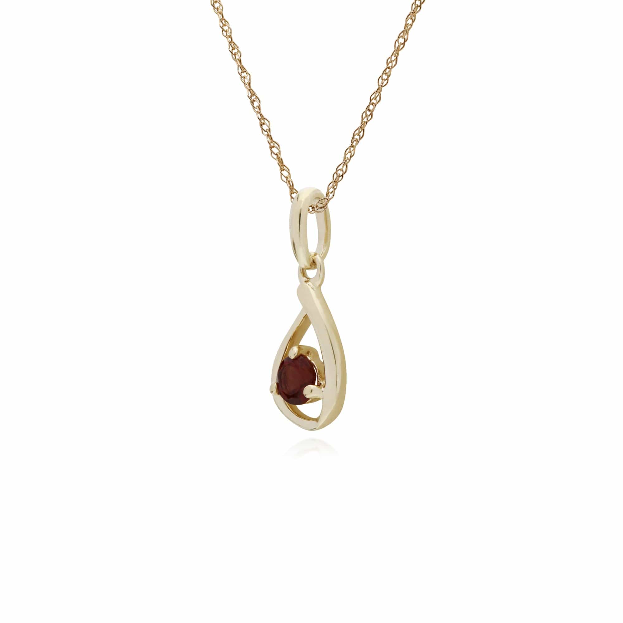Classic Single Stone Round Garnet Tear Drop Pendant in 9ct Yellow Gold - Gemondo