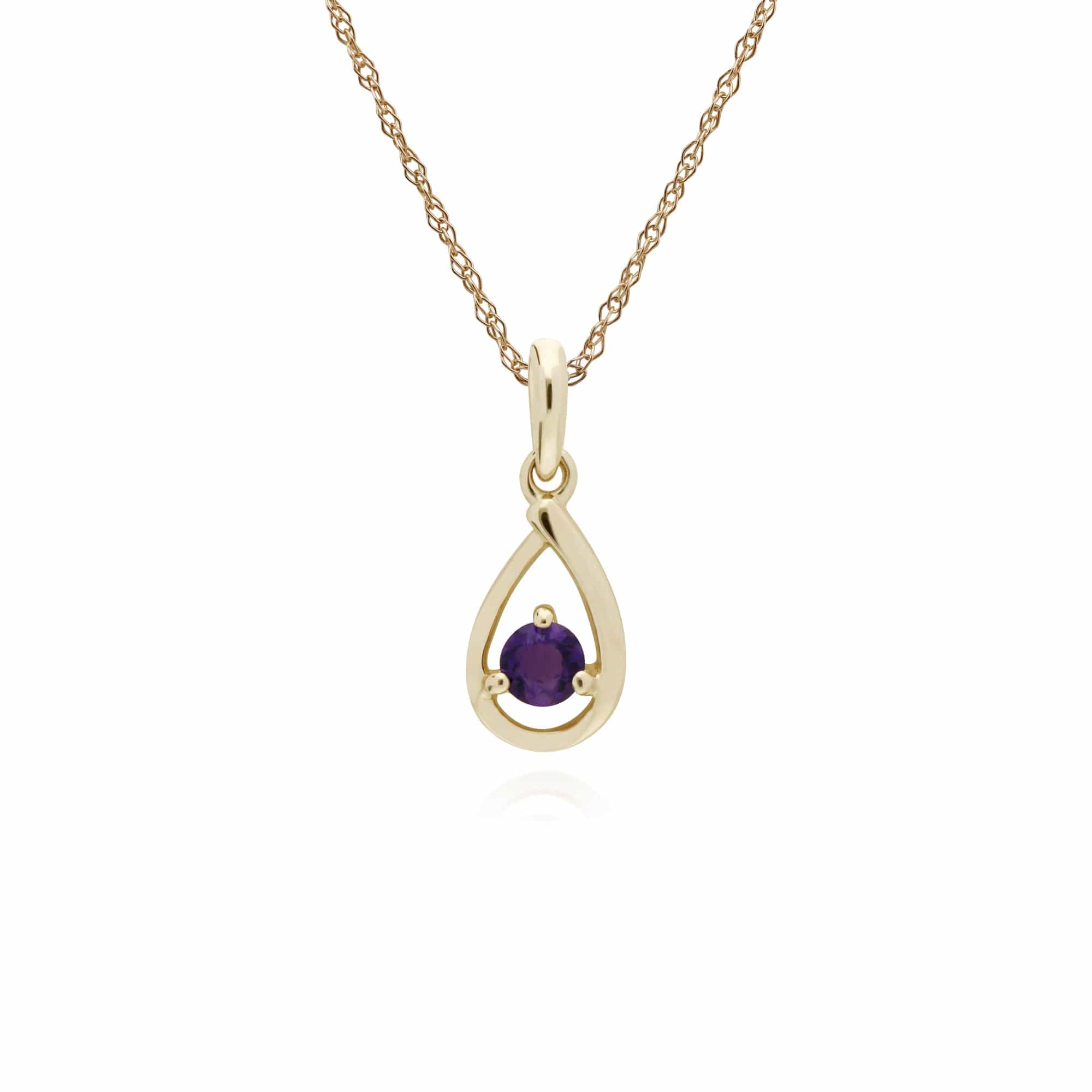 Gemondo 9ct Yellow Gold Amethyst Single Stone Tear Drop 45cm Necklace - Gemondo