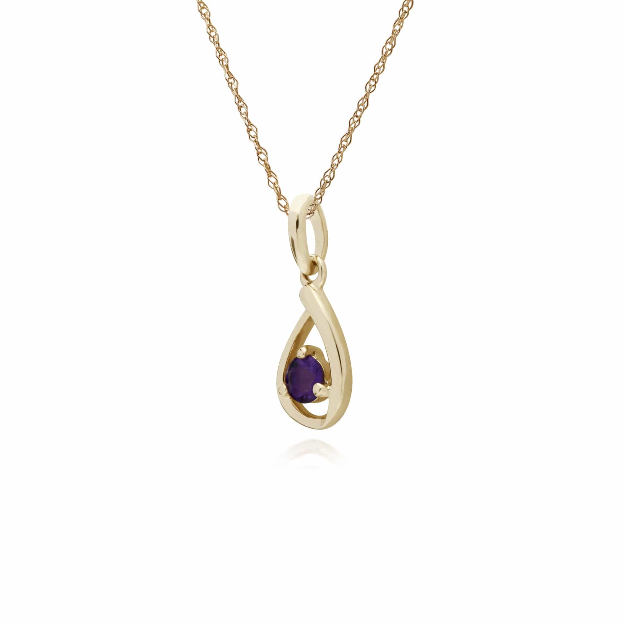 Gemondo 9ct Yellow Gold Amethyst Single Stone Tear Drop 45cm Necklace - Gemondo