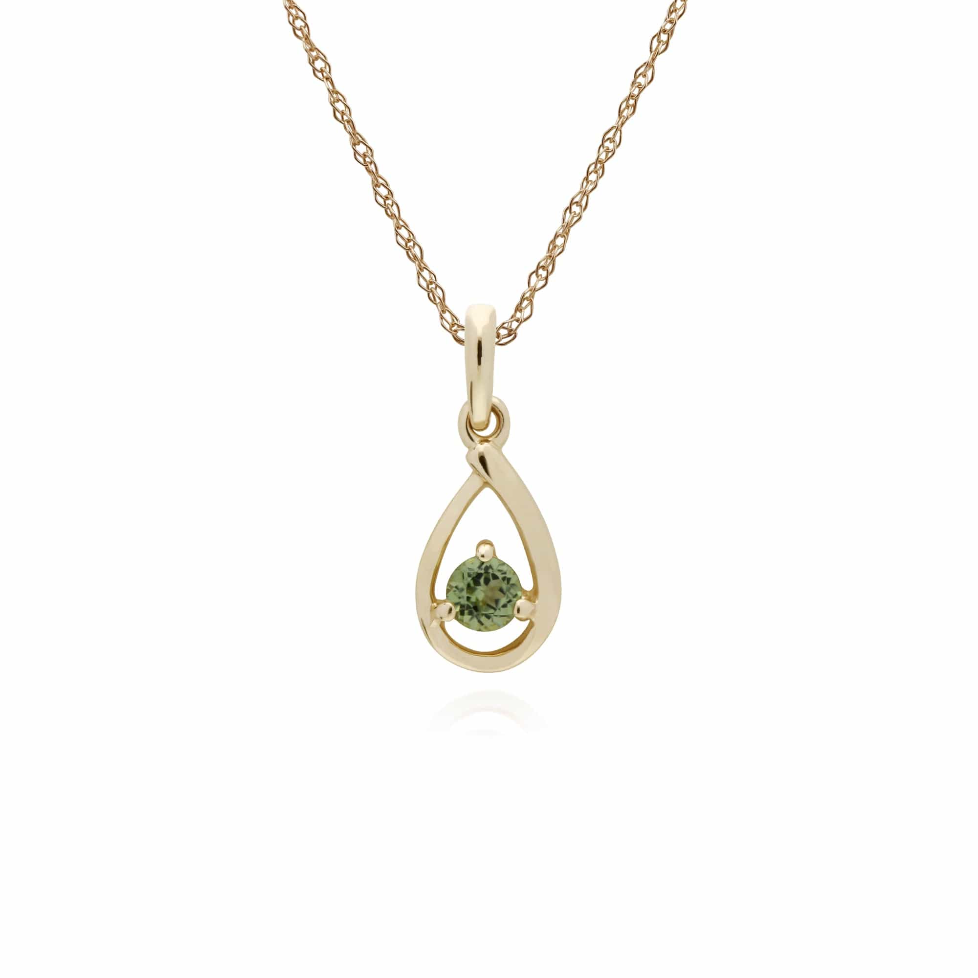 Classic Single Stone Round Peridot Tear Drop Pendant in 9ct Yellow Gold - Gemondo