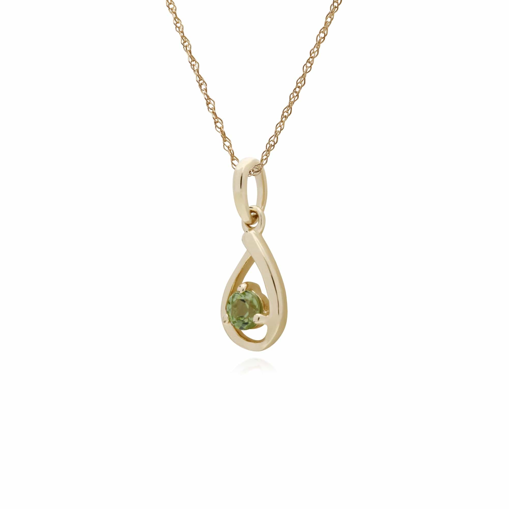 Classic Single Stone Round Peridot Tear Drop Pendant in 9ct Yellow Gold - Gemondo