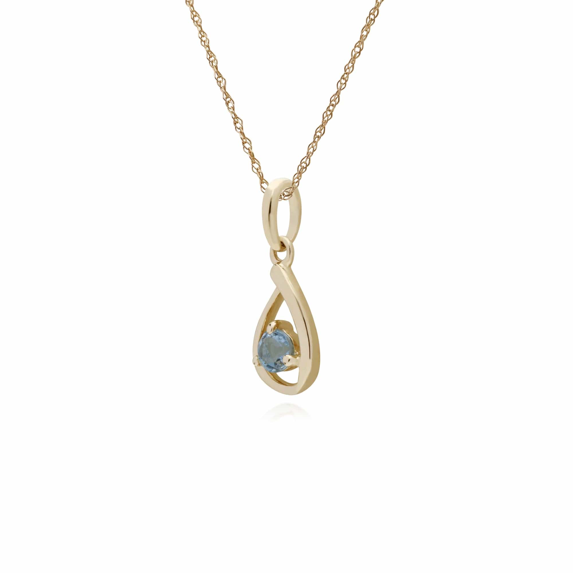 Classic Single Stone Round Aquamarine Tear Drop Pendant in 9ct Gold - Gemondo