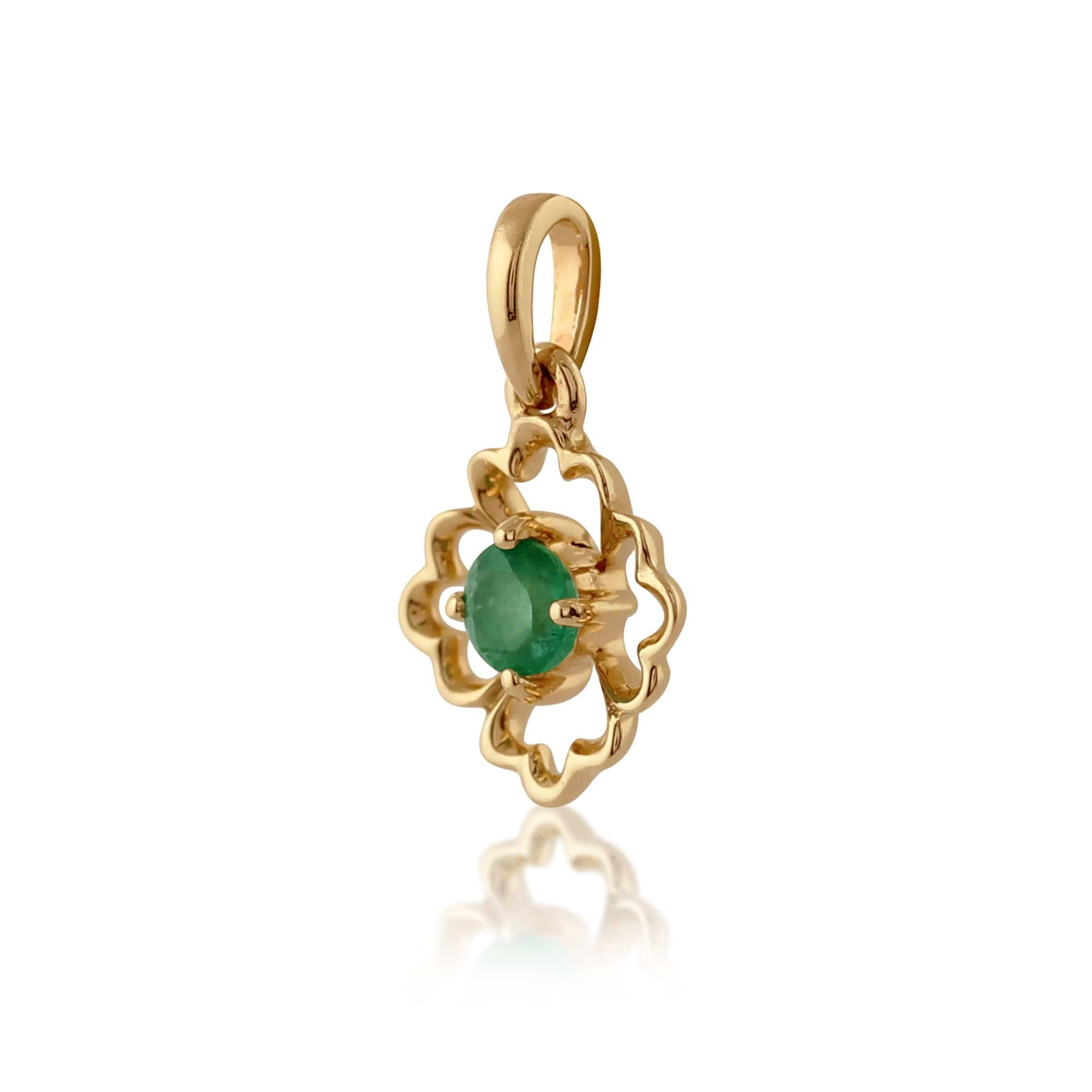 135P1558019 Floral Round Emerald Pendant in 9ct Yellow Gold 2