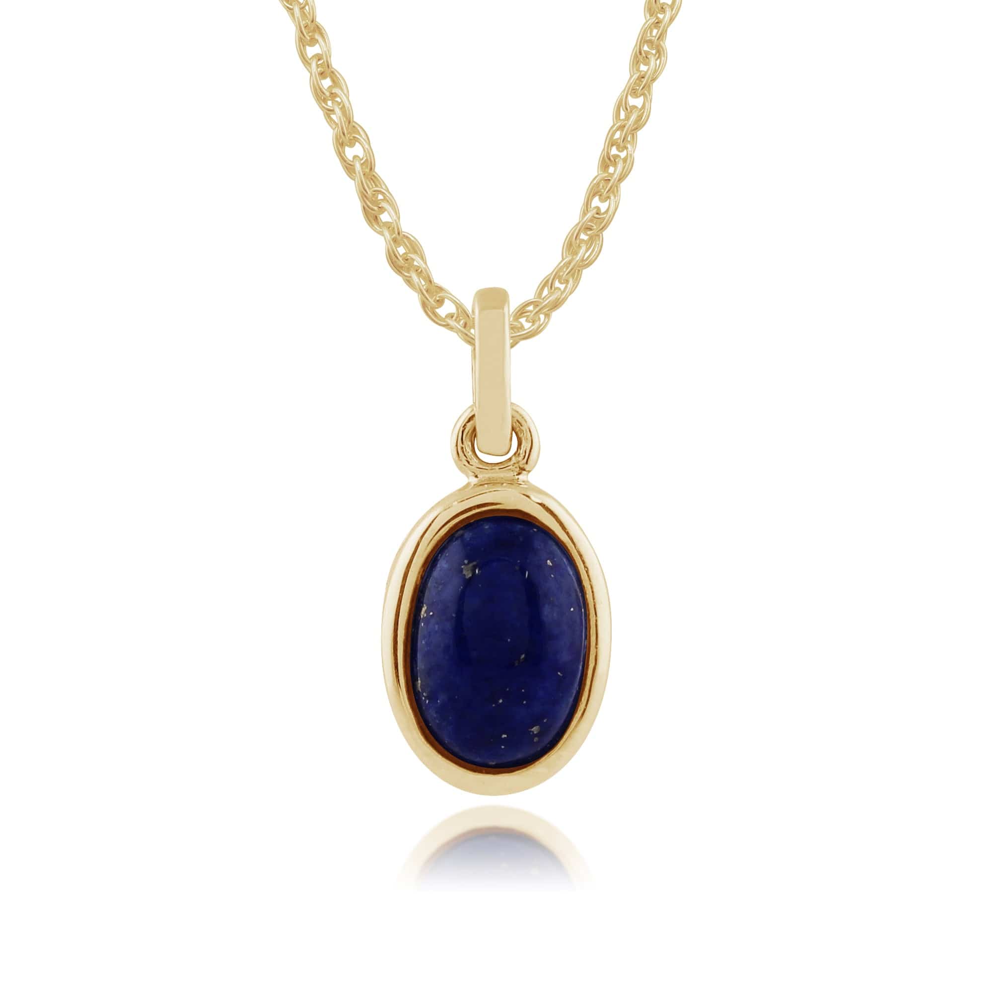 Classic Oval Lapis Lazuli Bezel Pendant & Solitaire Ring Set in 9ct Yellow Gold - Gemondo