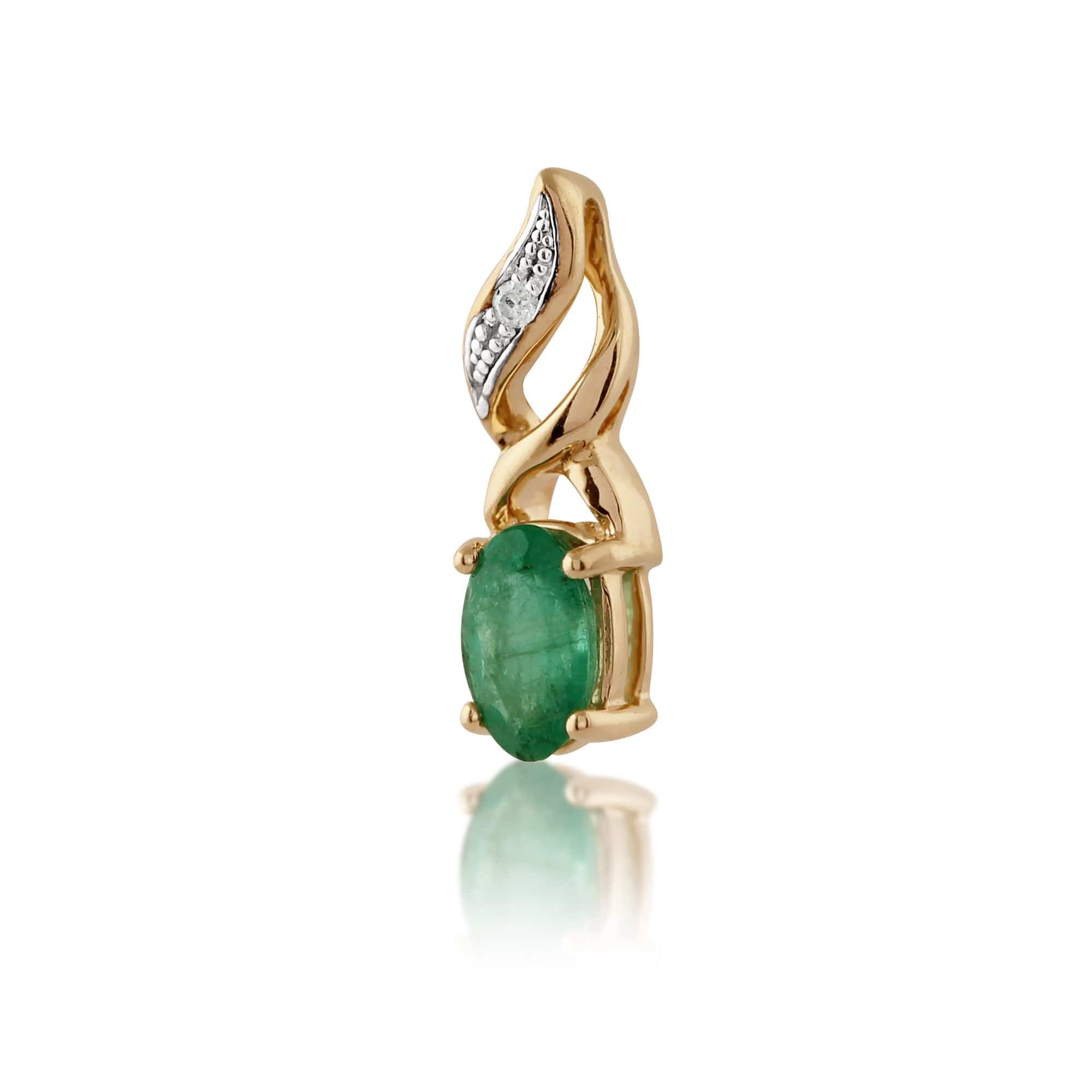 Classic Oval Emerald & Diamond Twist Pendant in 9ct Yellow Gold - Gemondo