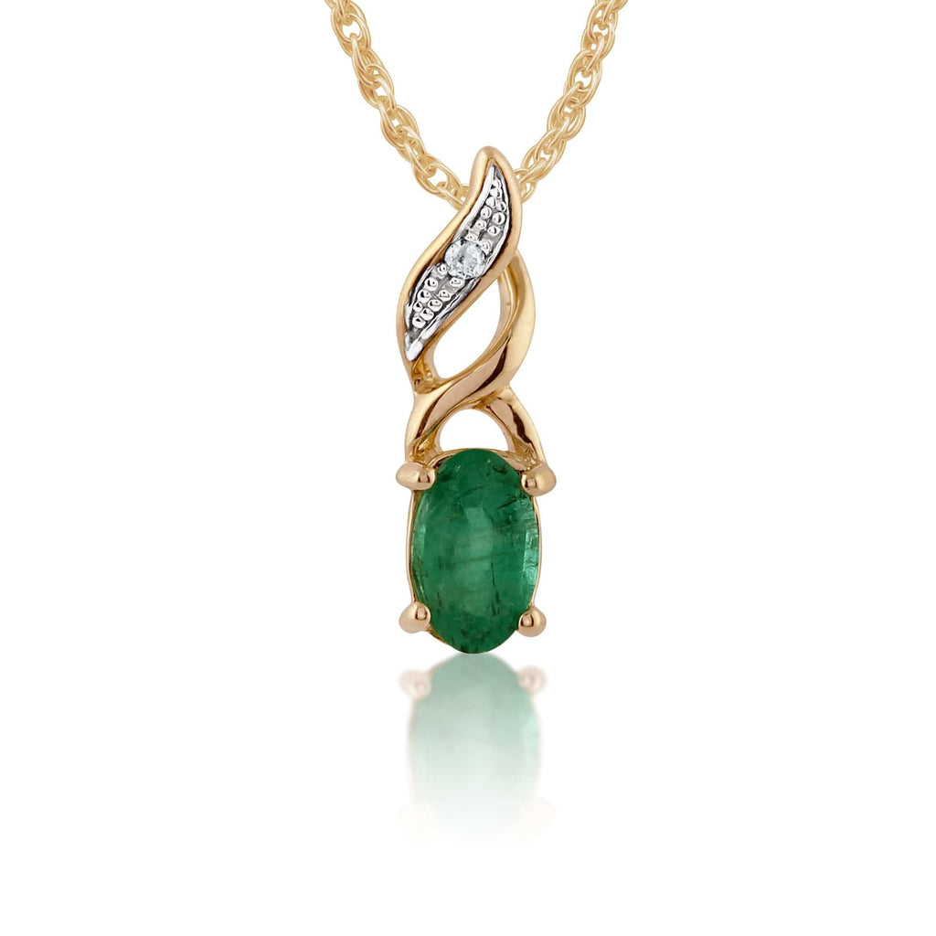 Classic Oval Emerald & Diamond Twist Pendant 9ct Yellow Gold