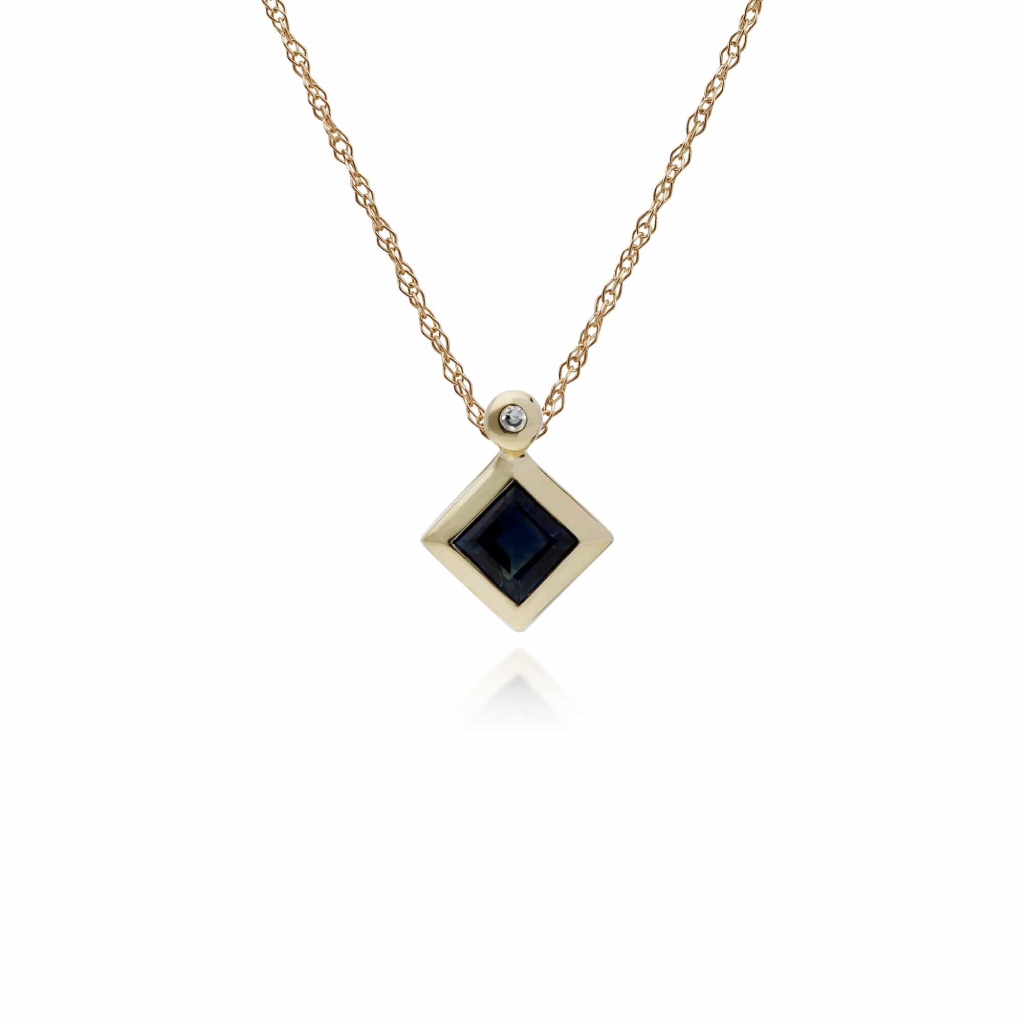 Geometric Square Sapphire & Diamond Pendant in 9ct Yellow Gold - Gemondo