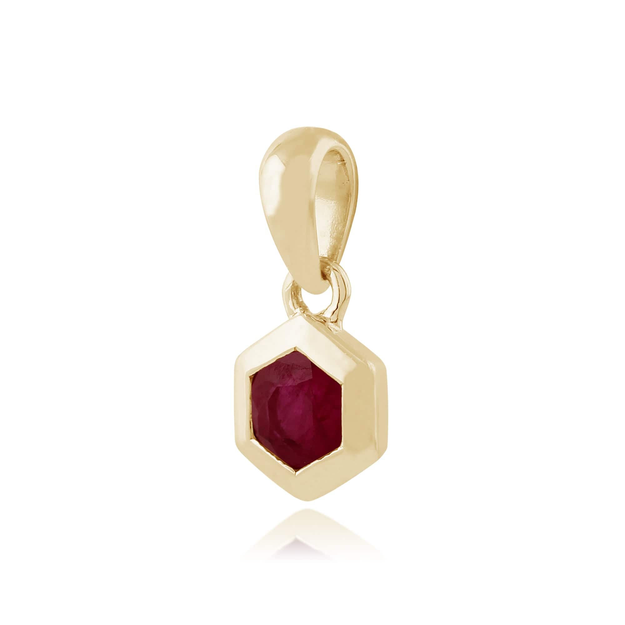 Geometric Hexagon 9ct Yellow Gold Ruby Pendant - Gemondo