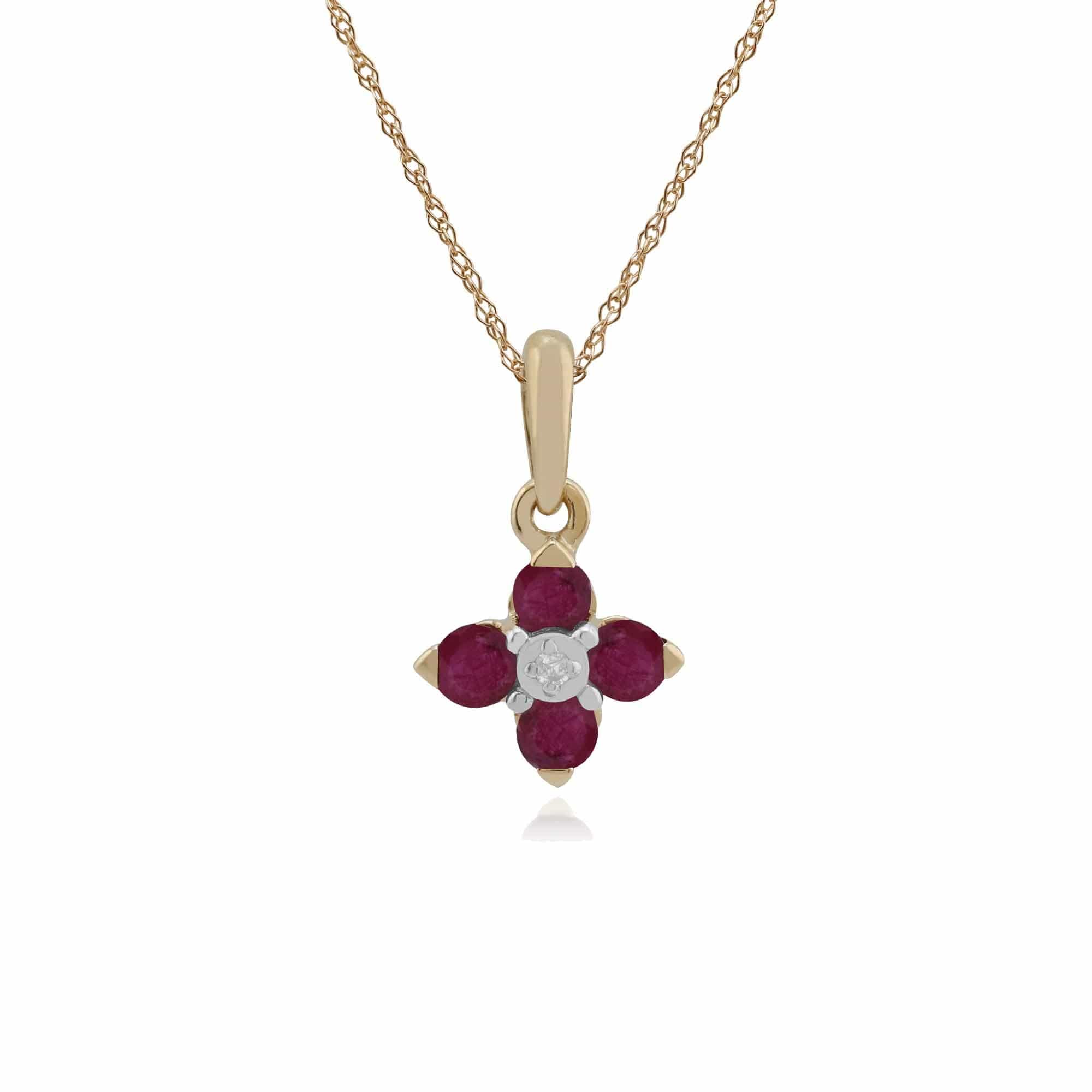 Yellow Gold Ruby Cluster Necklace Image 1