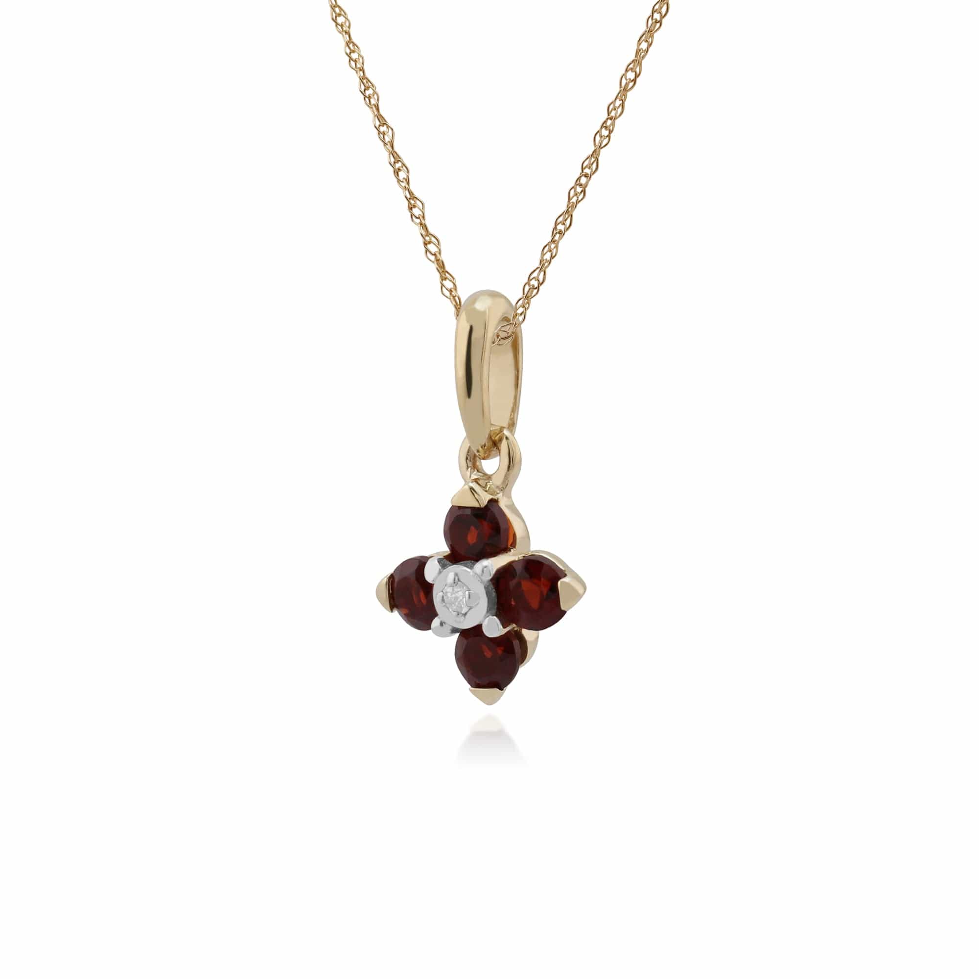 135P1612069 Gemondo 9ct Yellow Gold Garnet & Diamond Quatrefoil Necklace 2