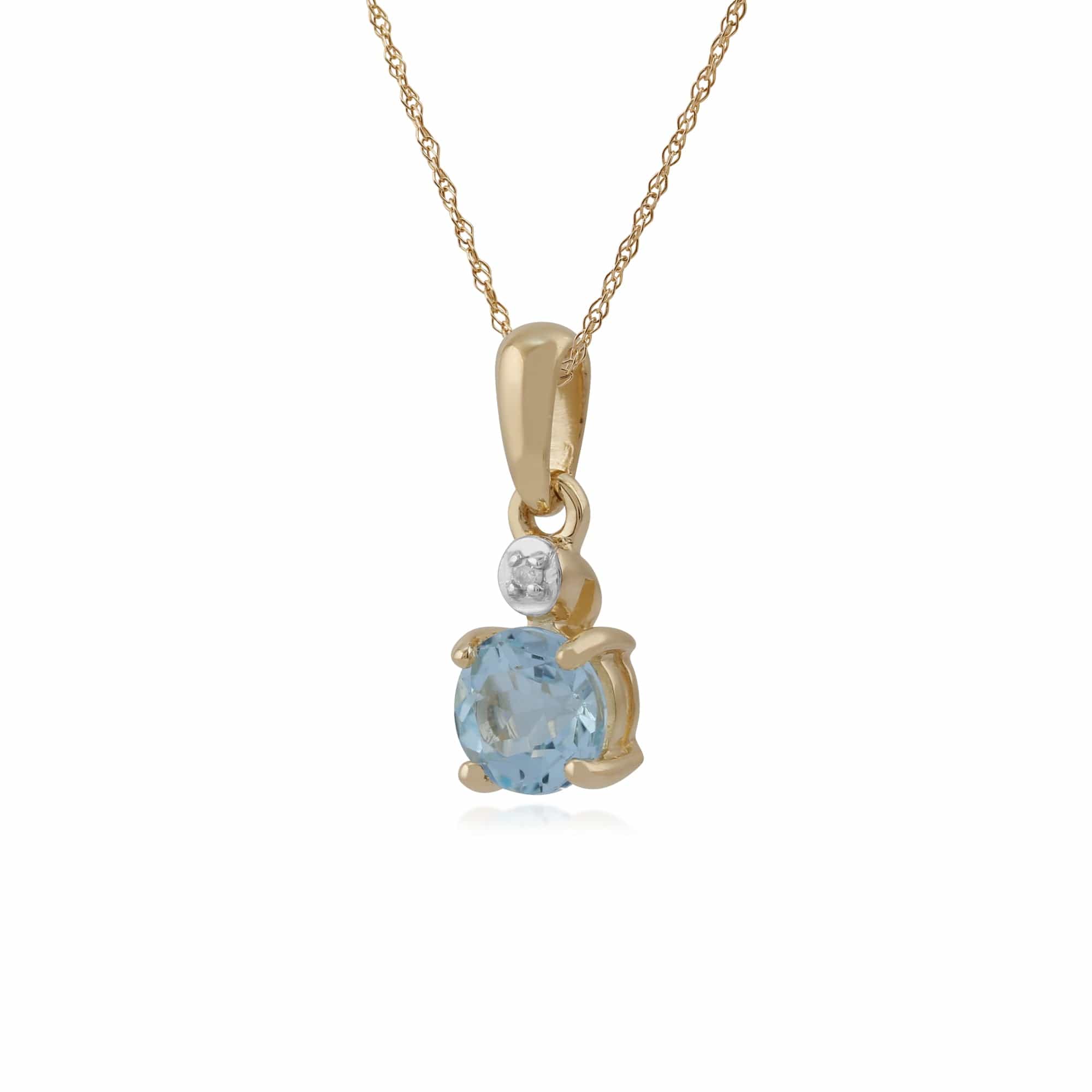 135P1641059 Classic Round Blue Topaz & Diamond Pendant in 9ct Yellow Gold 2