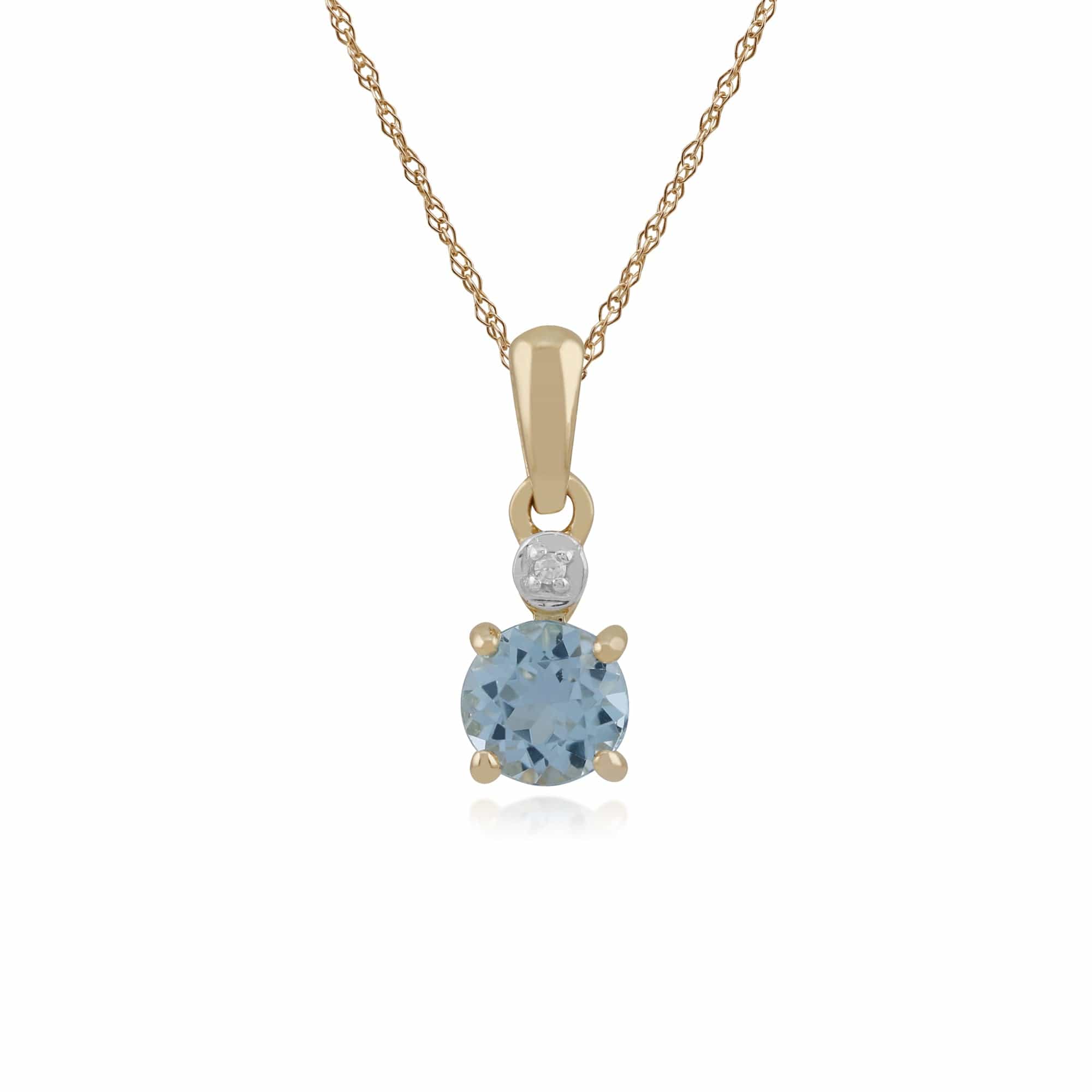 Classic Round Blue Topaz & Diamond Pendant in 9ct Yellow Gold - Gemondo