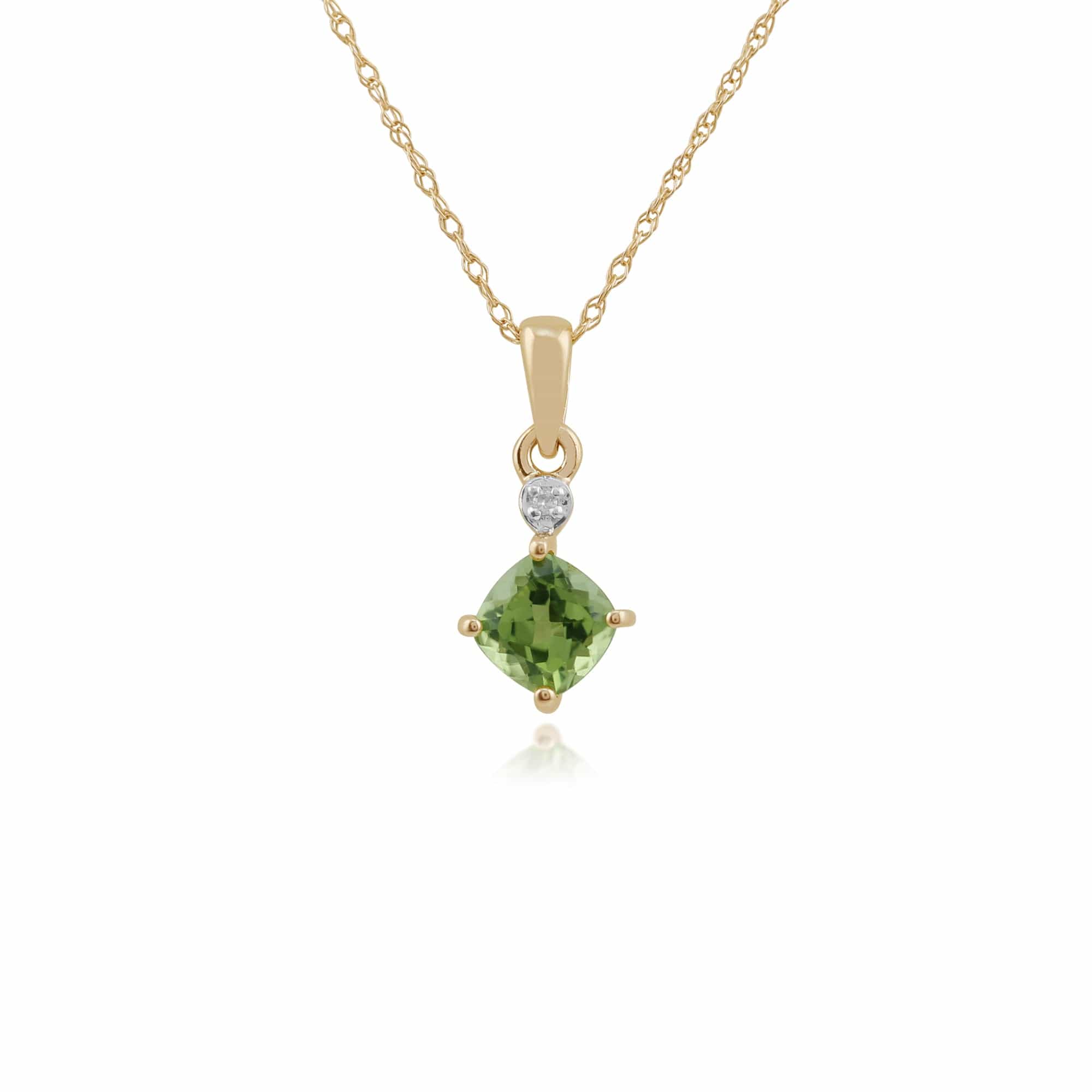 Classic Square Peridot & Diamond Pendant in 9ct Yellow Gold - Gemondo
