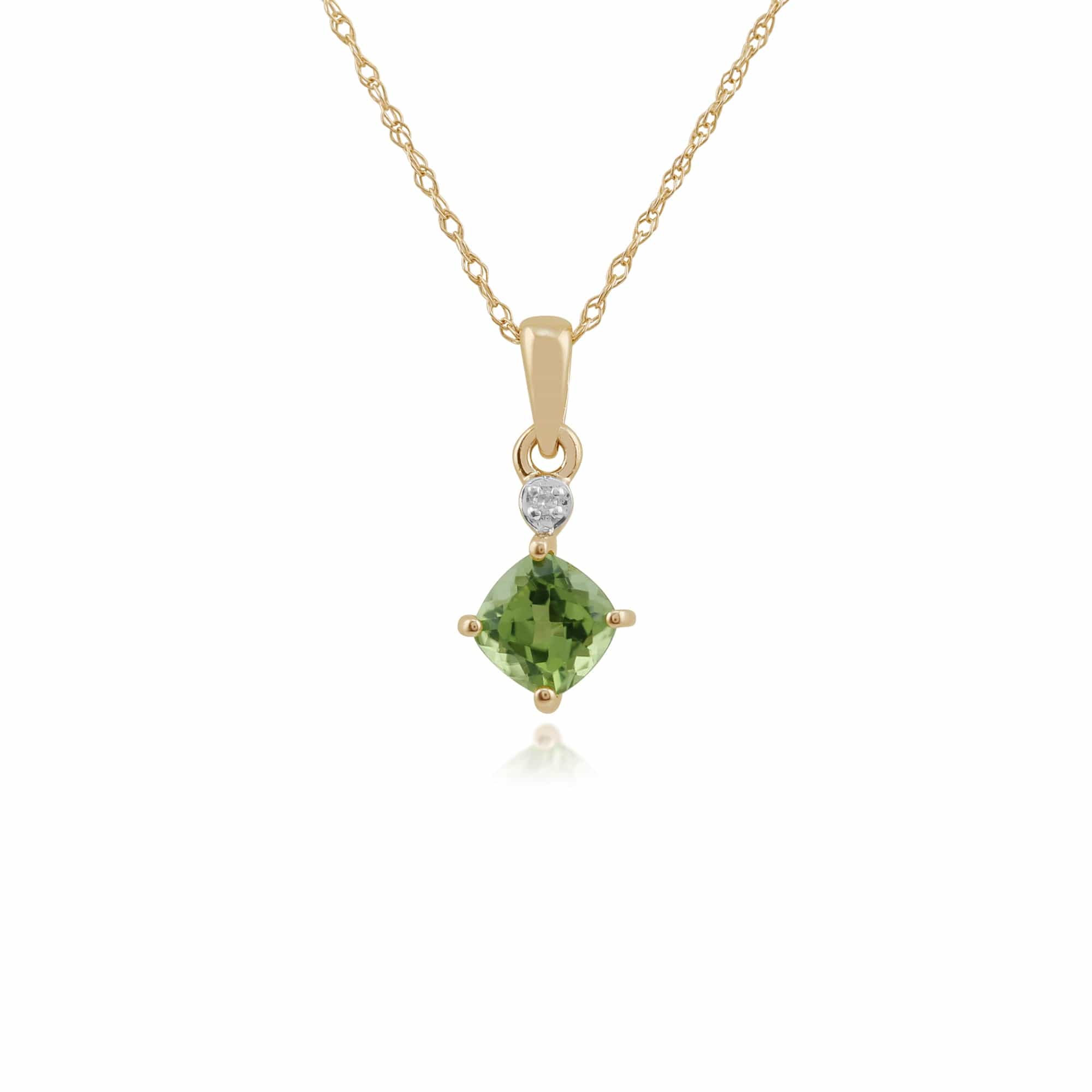 Classic Square Peridot & Diamond Pendant in 9ct Yellow Gold - Gemondo