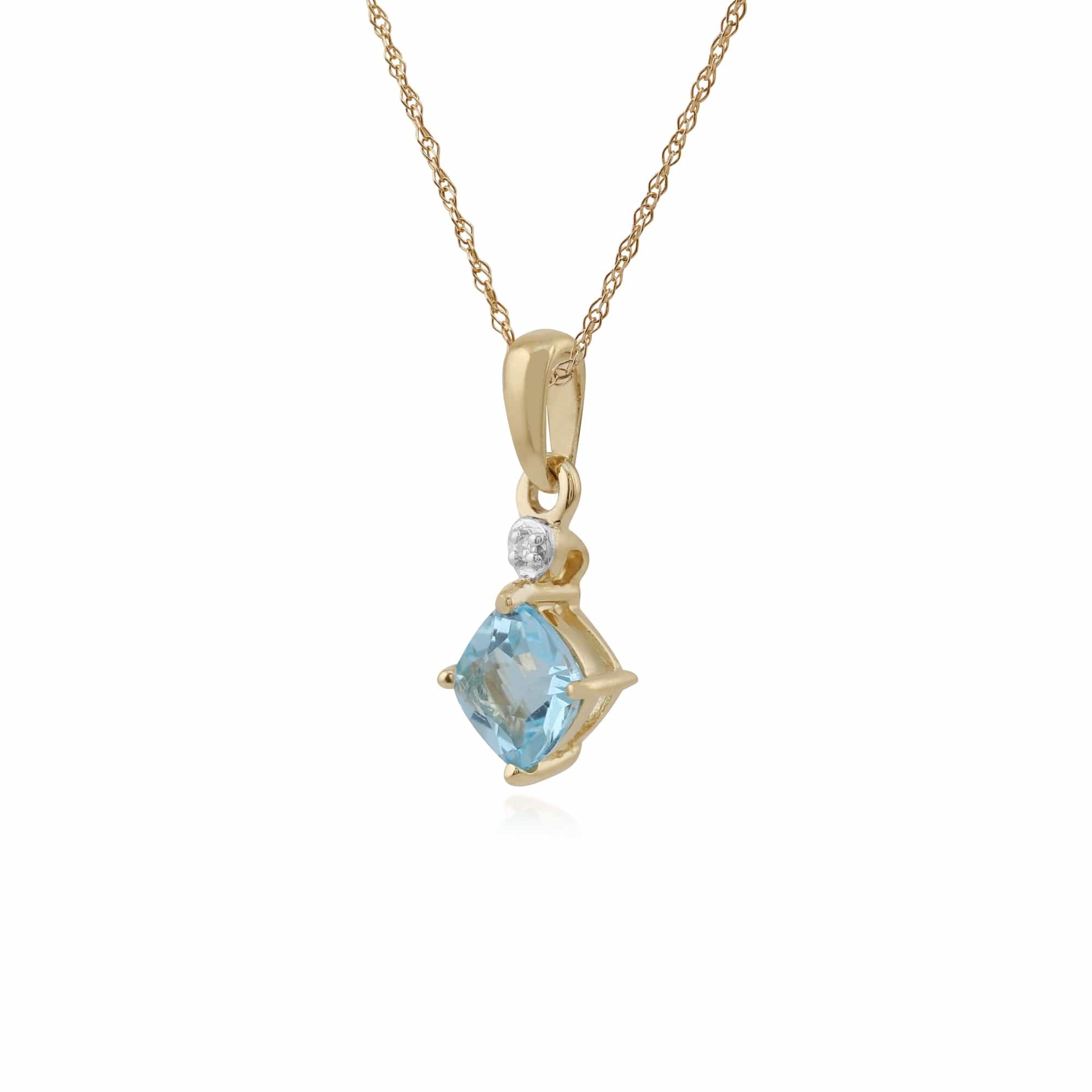 135P1642049 Classic Square Blue Topaz & Diamond Pendant in 9ct Yellow Gold 2