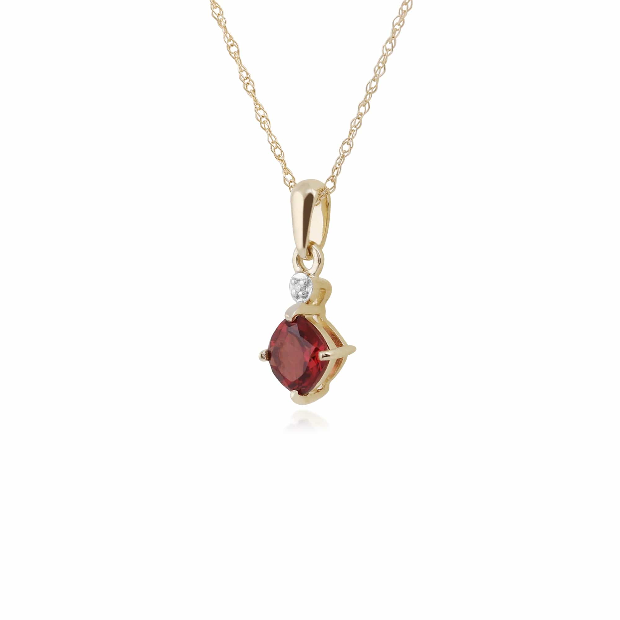 135P1642059 Classic Square Garnet & Diamond Pendant in 9ct Yellow Gold 2