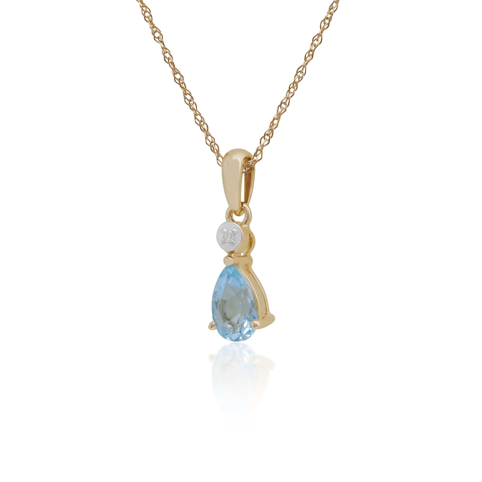Classic Pear Blue Topaz & Diamond Pendant in 9ct Yellow Gold - Gemondo