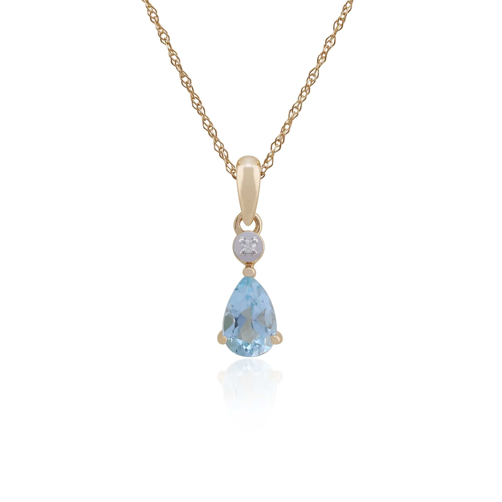 Classic Pear Blue Topaz & Diamond Pendant in 9ct Yellow Gold