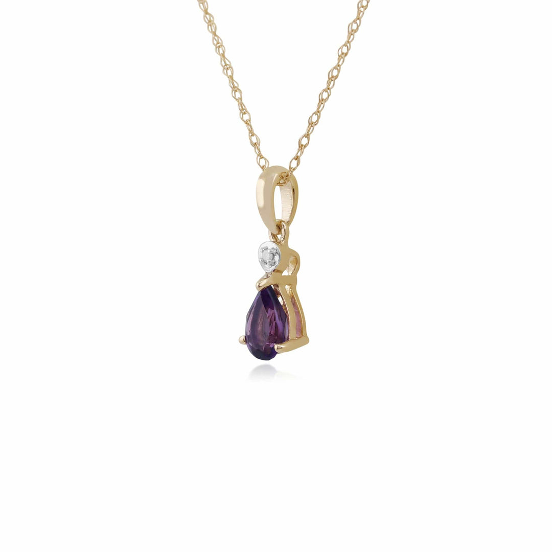 135P1643039 Classic Pear Amethyst & Diamond Pendant in 9ct Yellow Gold 2