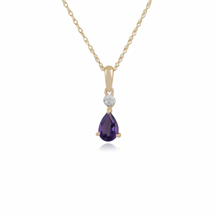 Classic Pear Amethyst & Diamond Pendant in 9ct Yellow Gold - Gemondo