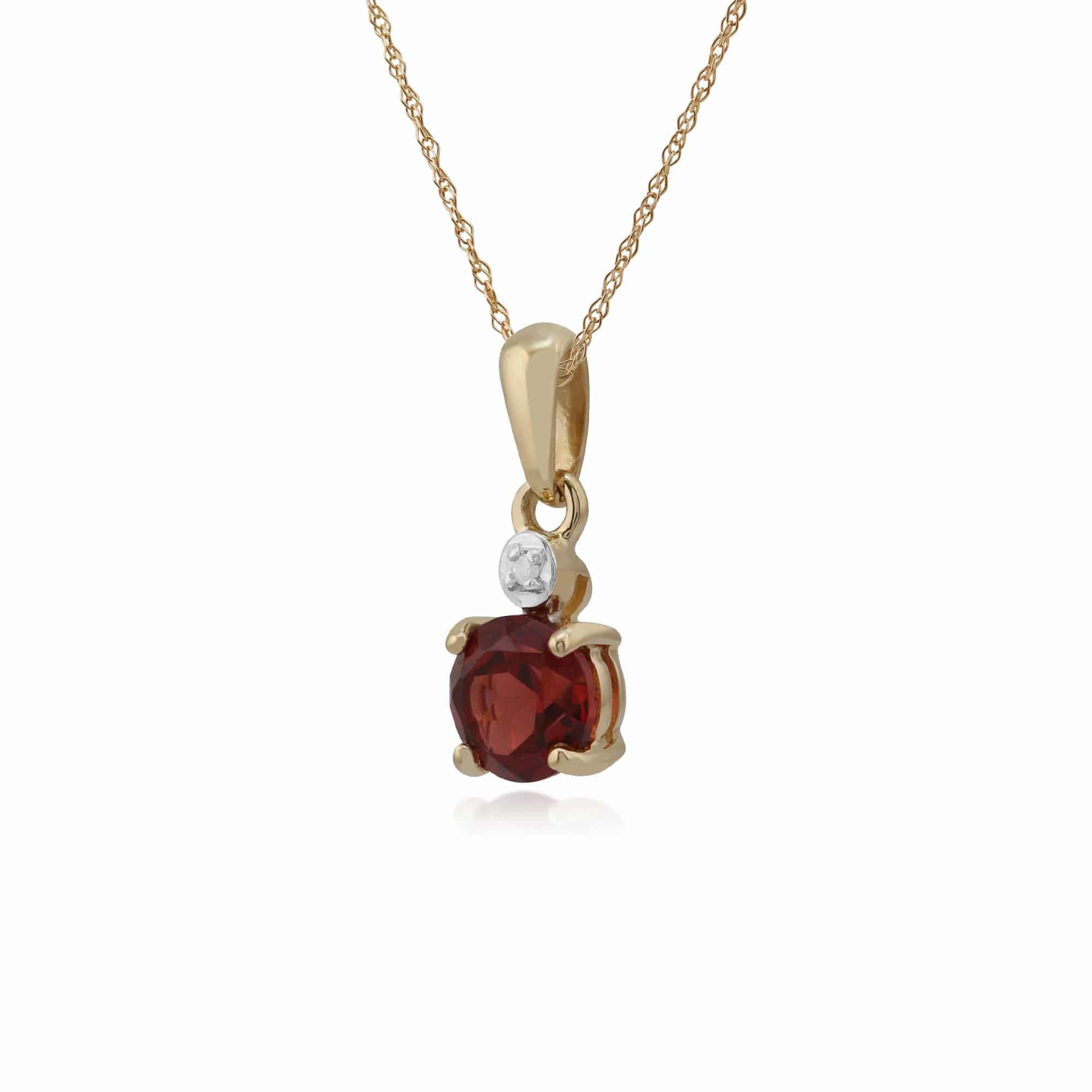 Classic Round Garnet & Diamond Pendant in 9ct Yellow Gold - Gemondo