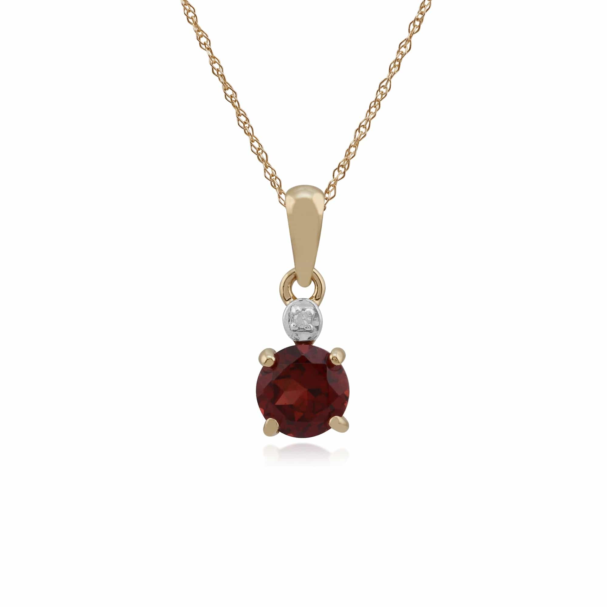 Classic Round Garnet & Diamond Pendant in 9ct Yellow Gold - Gemondo