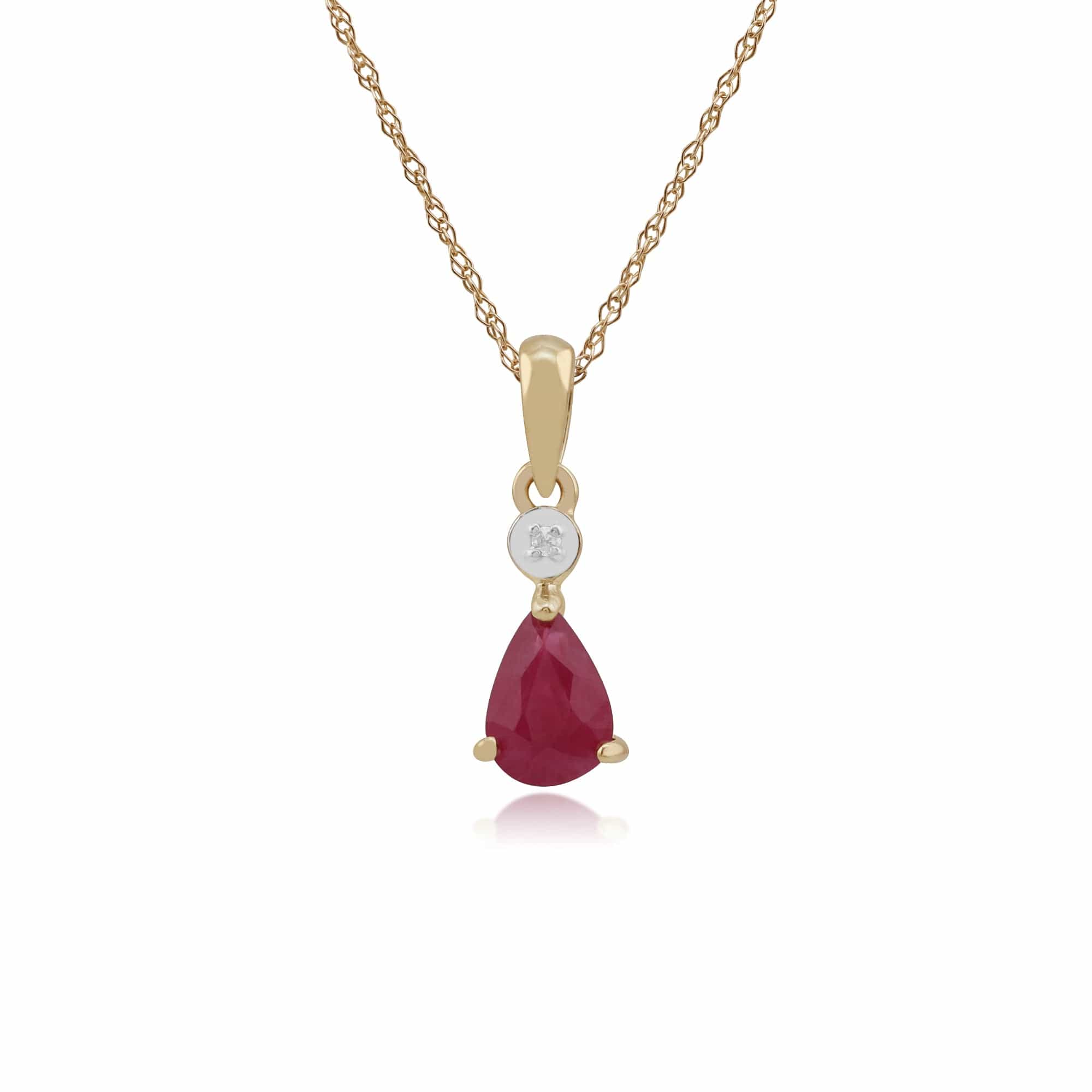 Classic Pear Ruby & Diamond Pendant in 9ct Yellow Gold - Gemondo