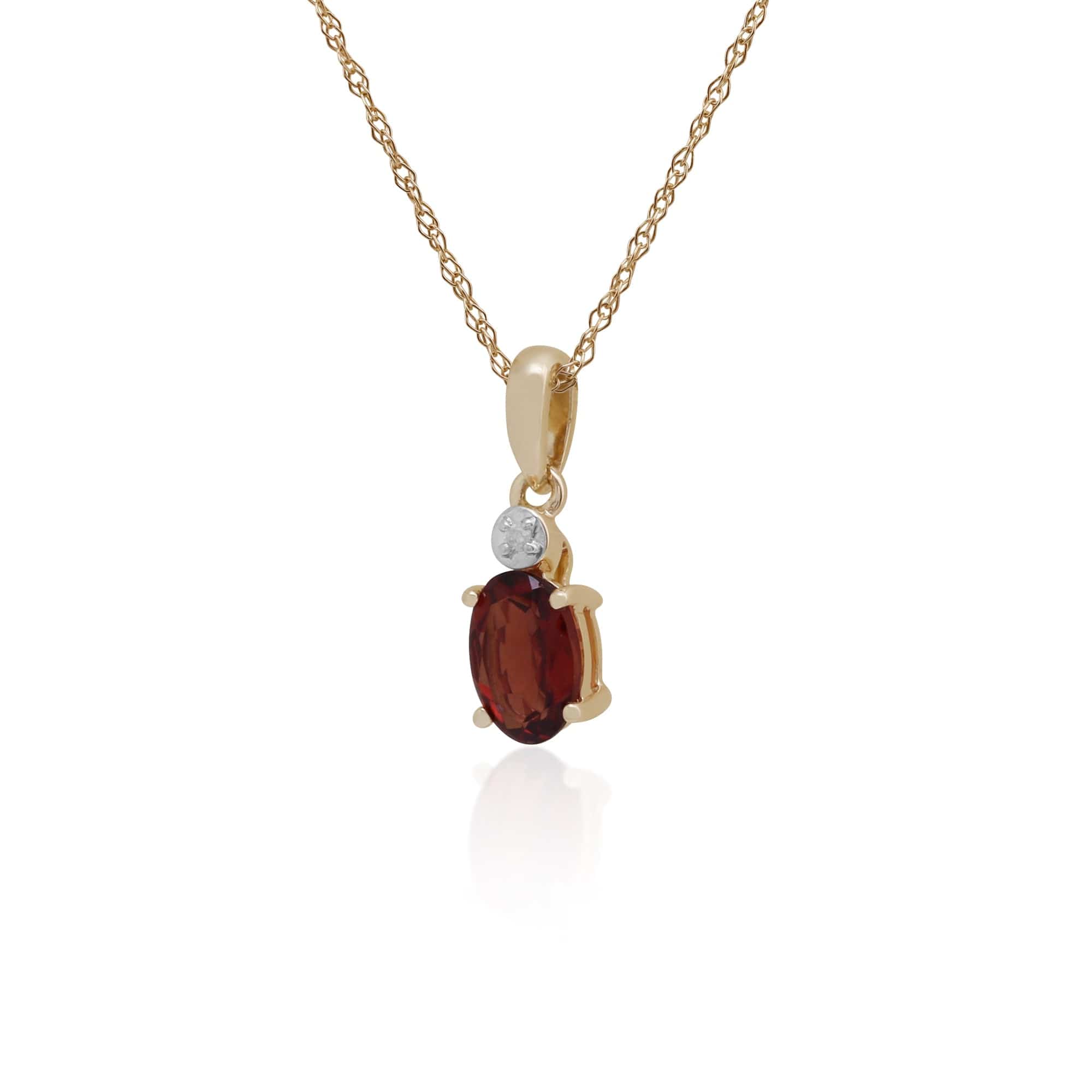 135P1644019 Classic Oval Garnet & Diamond Pendant in 9ct Yellow Gold 2