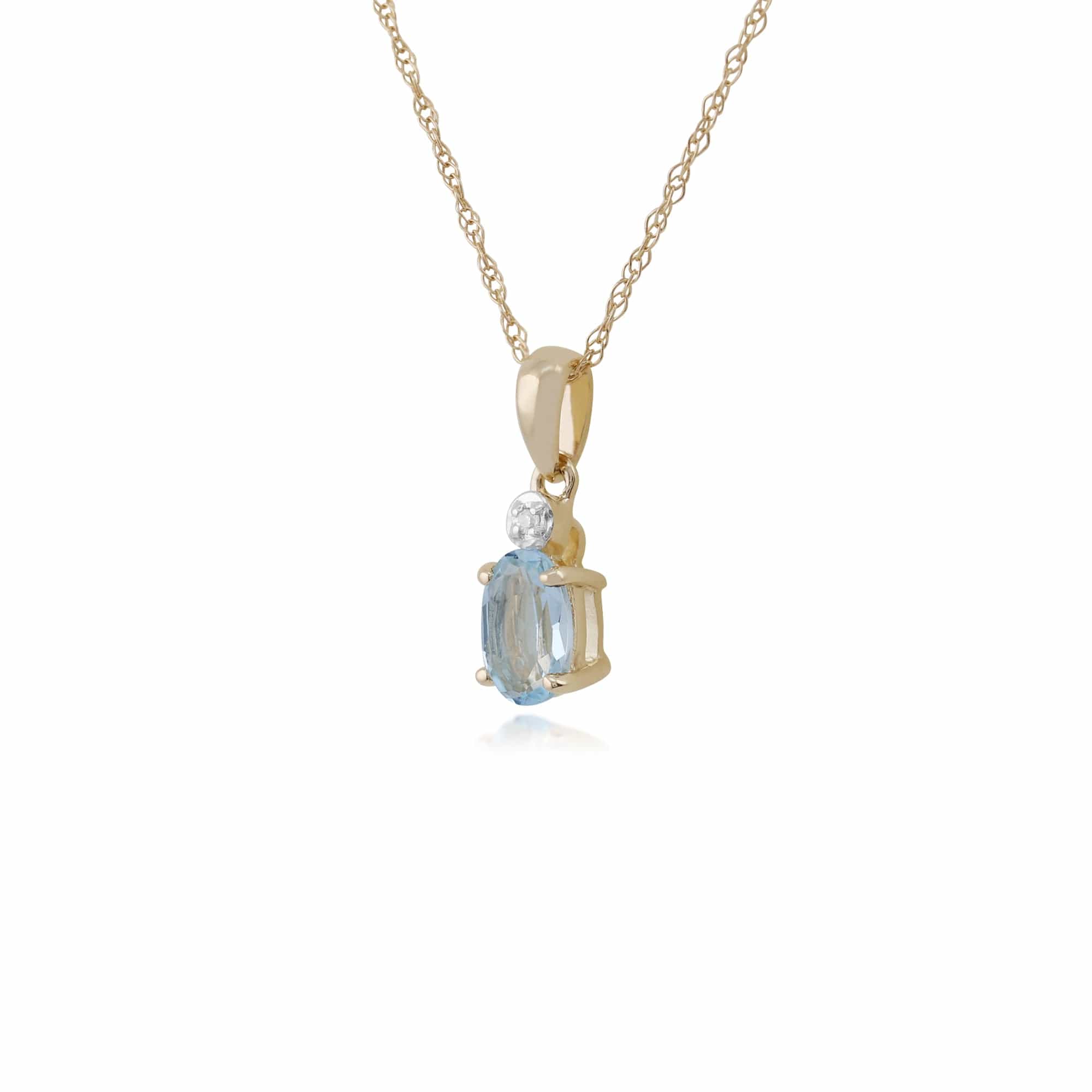 135P1644029 Classic Oval Aquamarine & Diamond Pendant in 9ct Yellow Gold 2