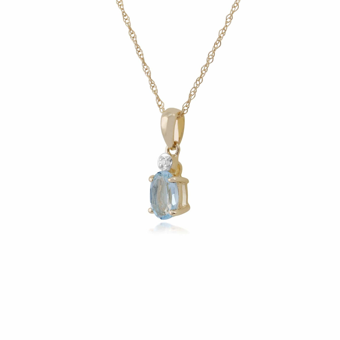 135P1644029 Classic Oval Aquamarine & Diamond Pendant in 9ct Yellow Gold 2