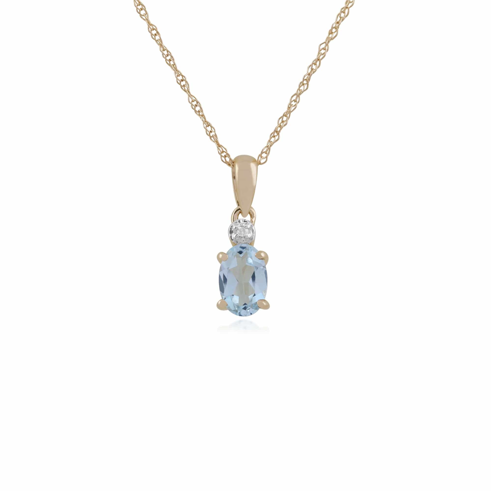 Classic Oval Aquamarine & Diamond Pendant in 9ct Yellow Gold - Gemondo