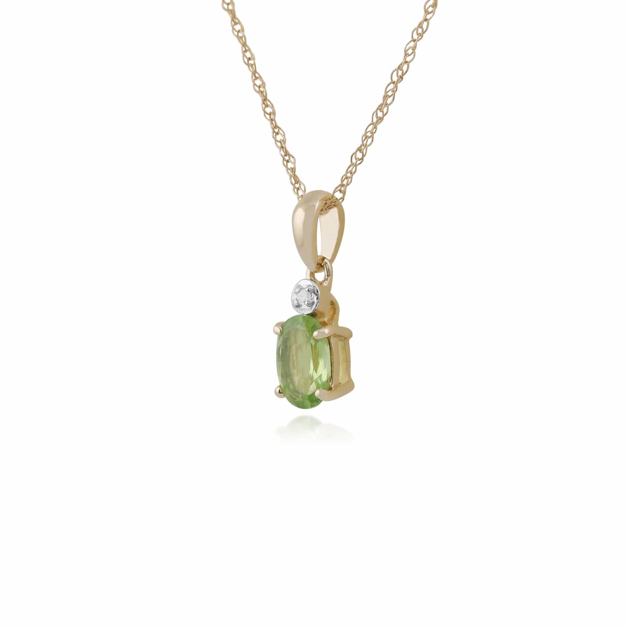 Classic Oval Peridot & Diamond Pendant in 9ct Yellow Gold - Gemondo