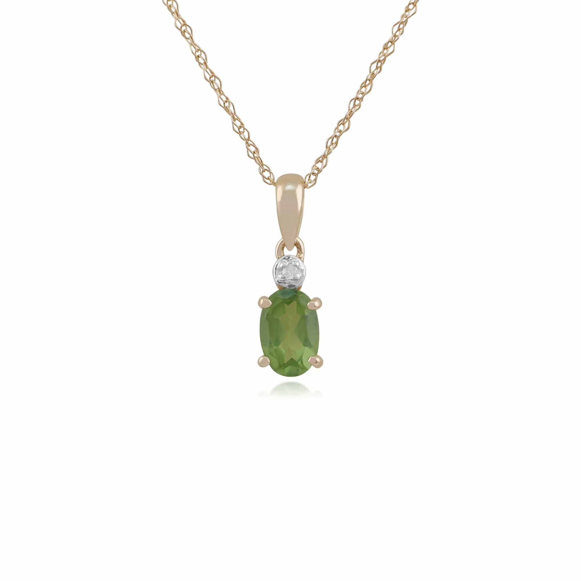 Classic Oval Peridot & Diamond Pendant in 9ct Yellow Gold - Gemondo