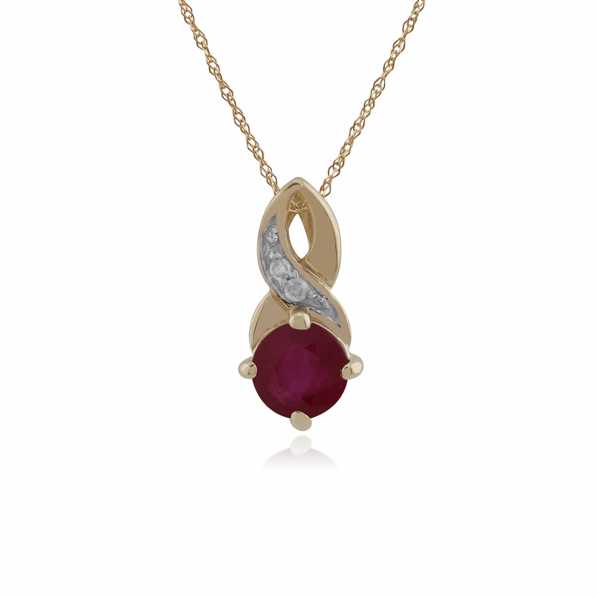 Classic Round Ruby & Diamond Twisted Bale Pendant in 9ct Yellow Gold - Gemondo