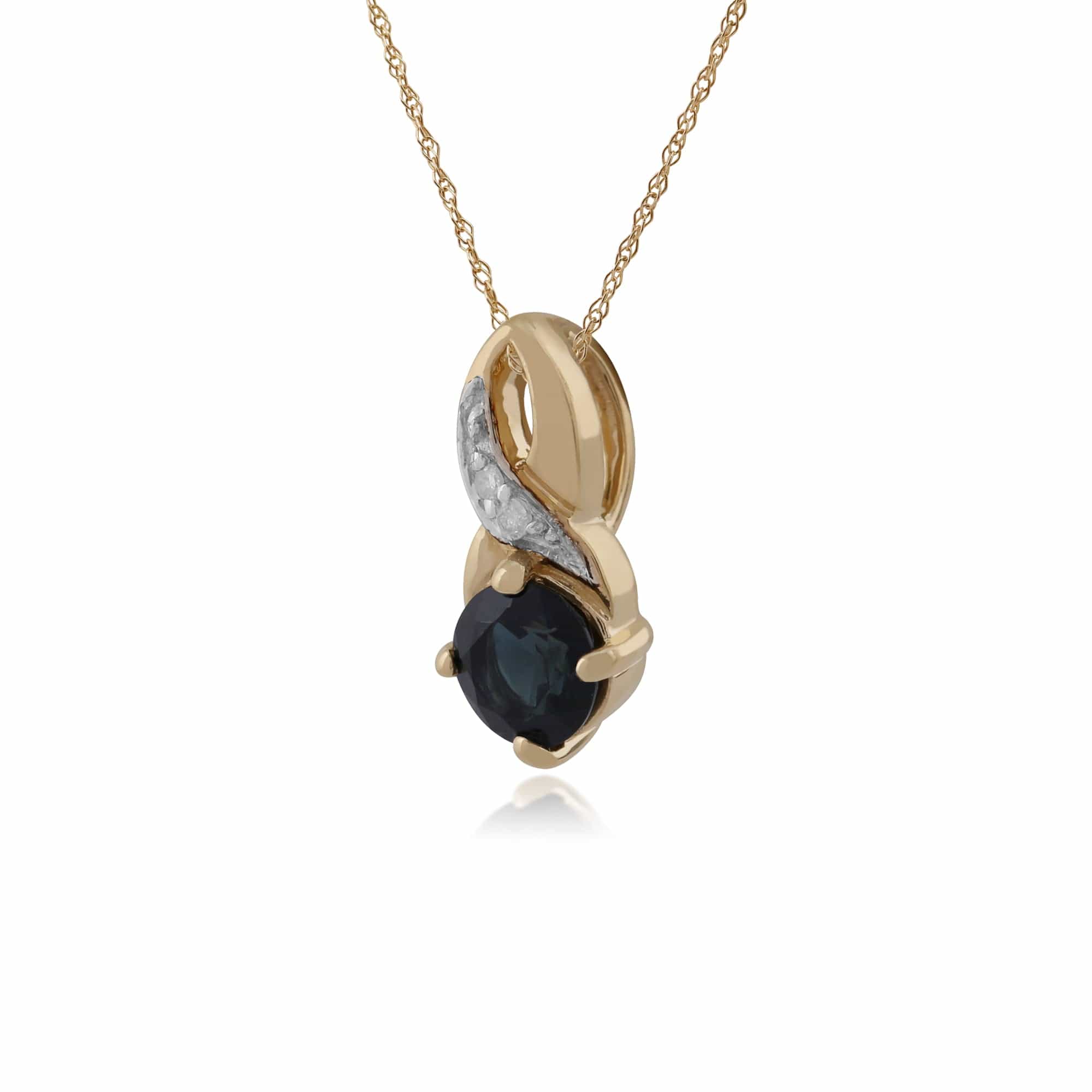 Classic Round Sapphire & Diamond Twisted Bale Pendant in 9ct Yellow Gold - Gemondo