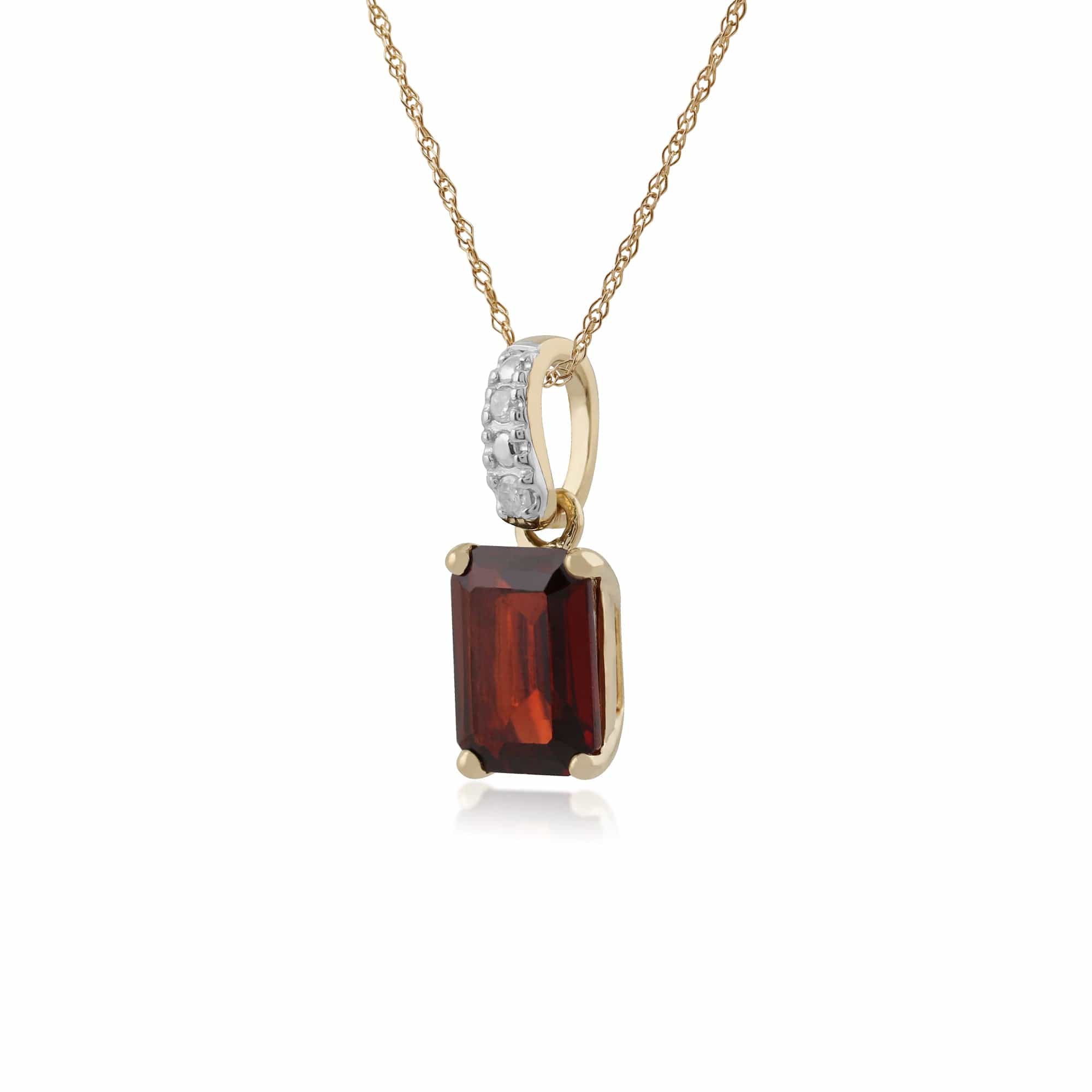 Classic Baguette Garnet & Diamond Bale Pendant in 9ct Yellow Gold  - Gemondo